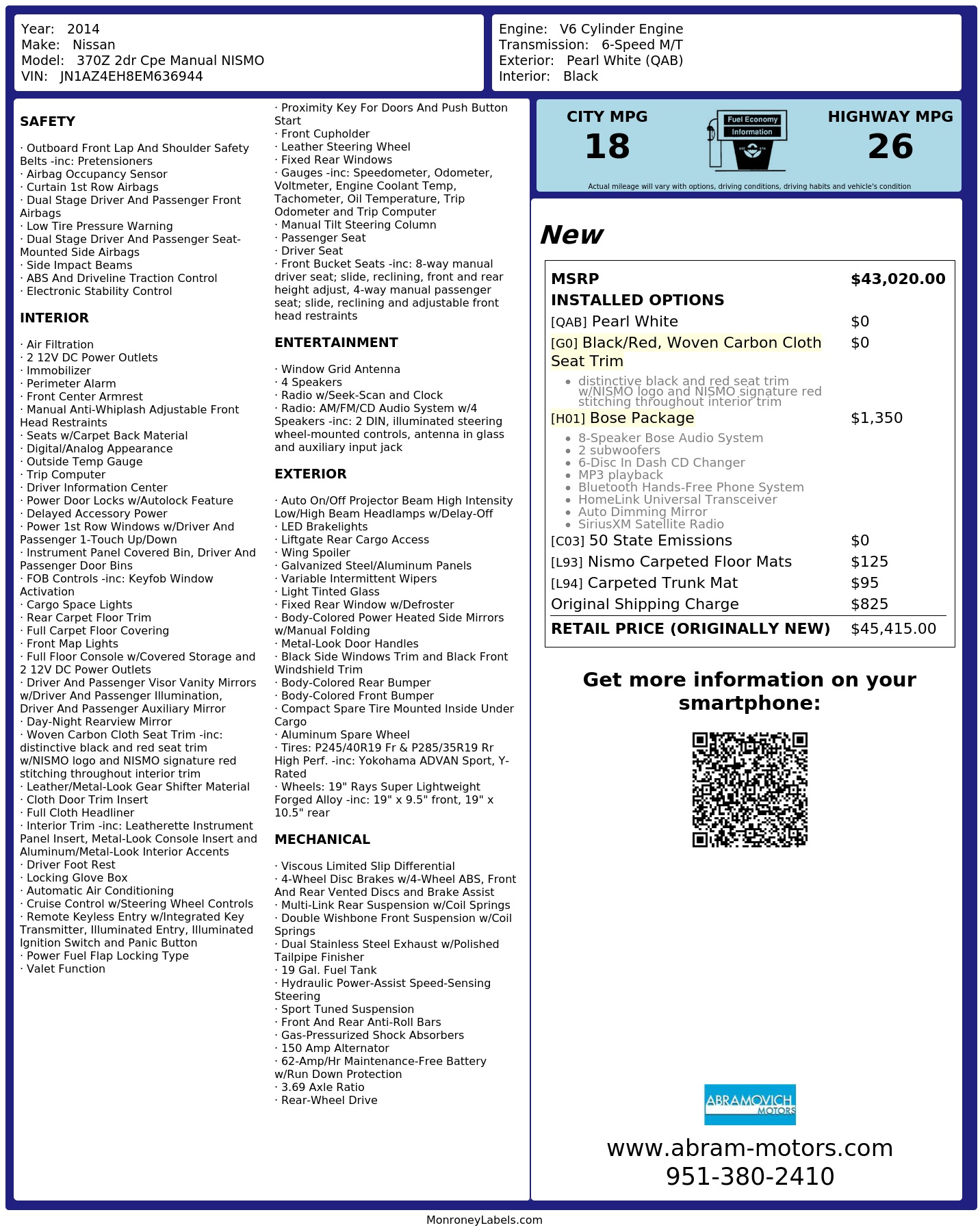Monroney Label