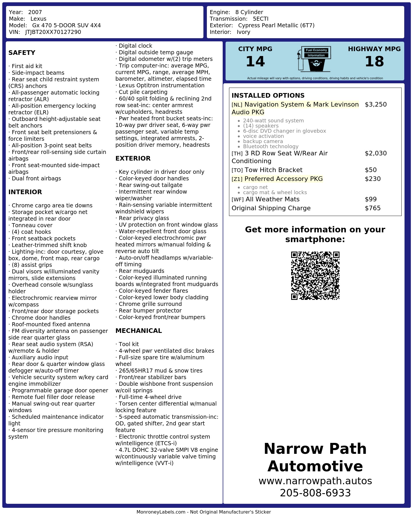 Monroney Label