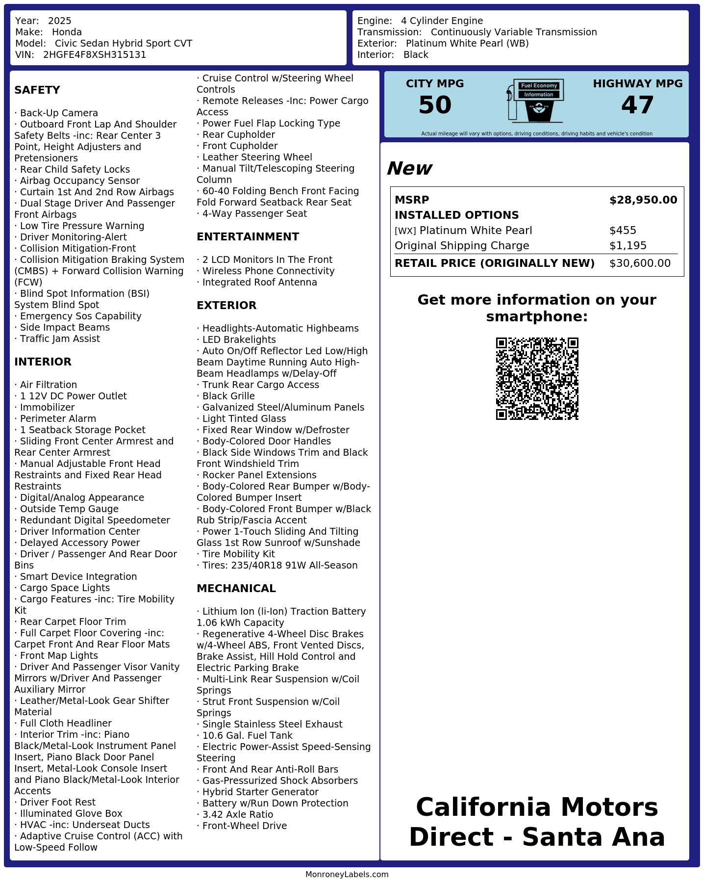 Monroney Label