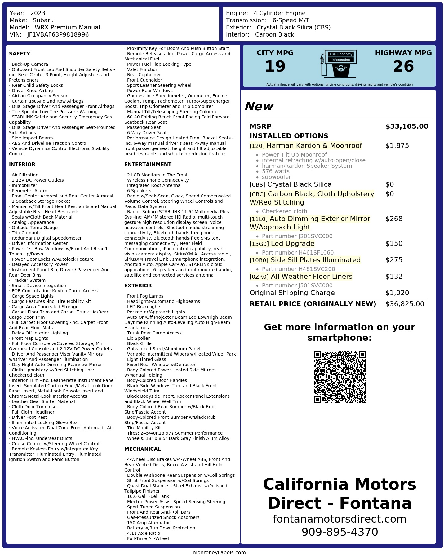 Monroney Label
