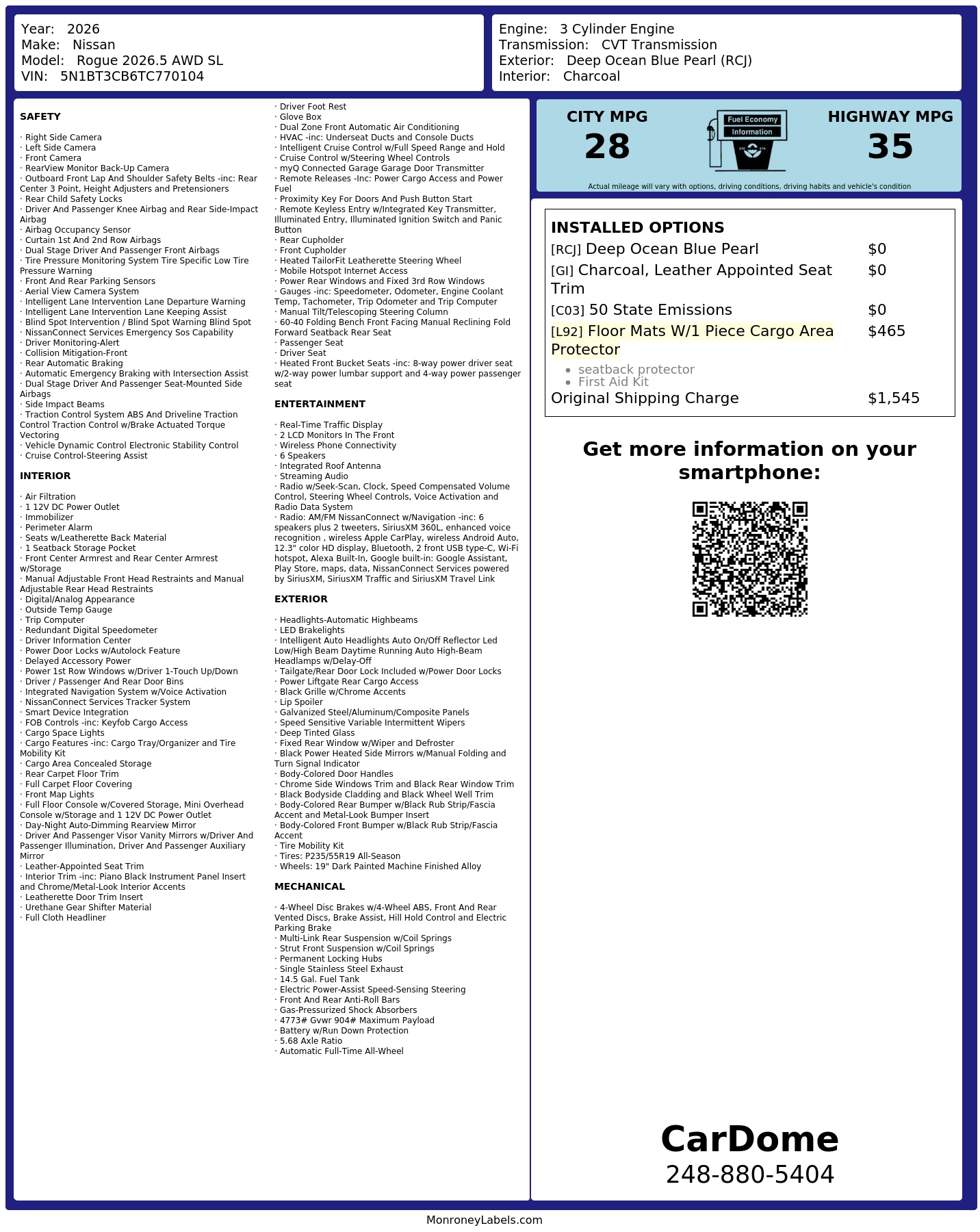 Monroney Label