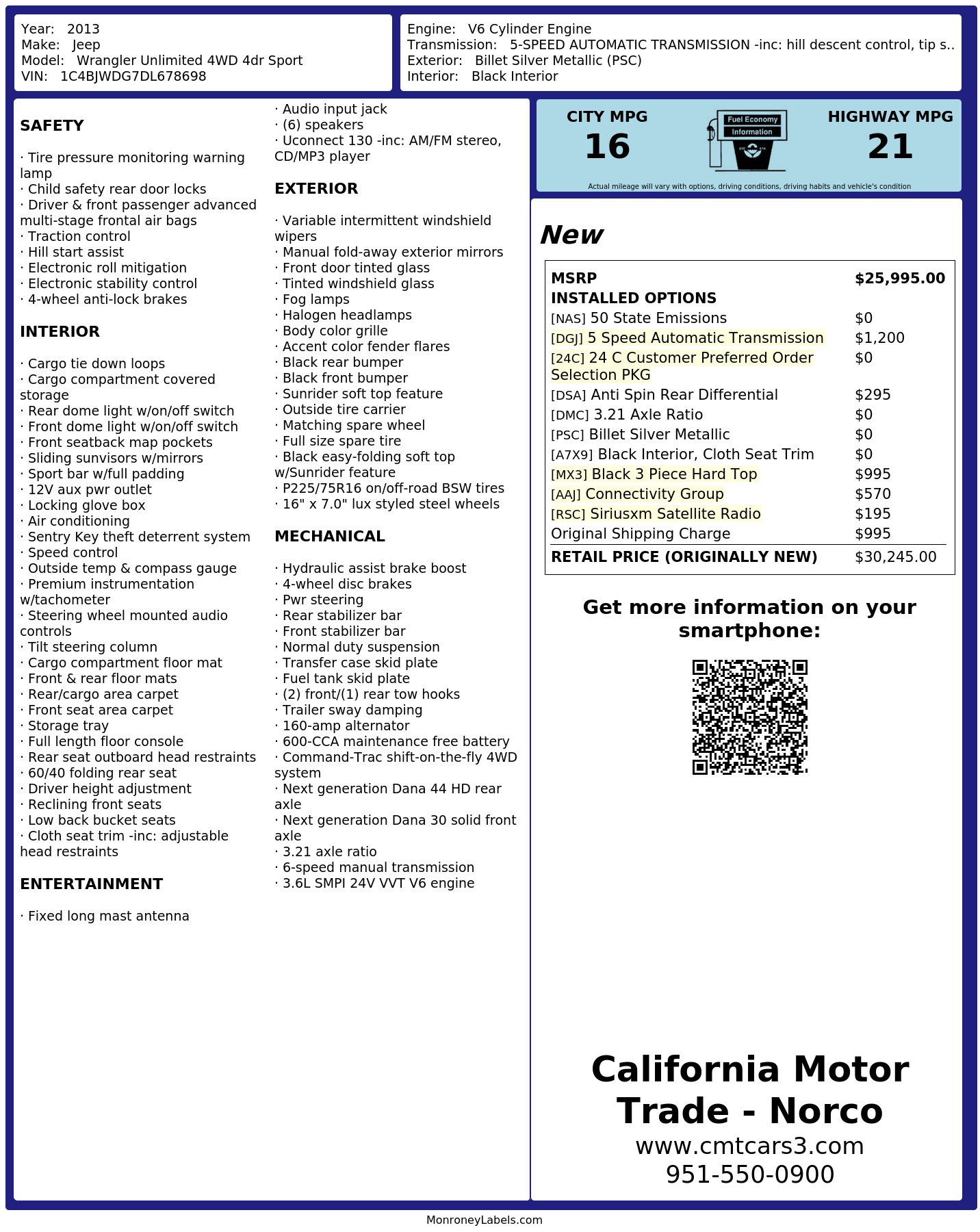 Monroney Label