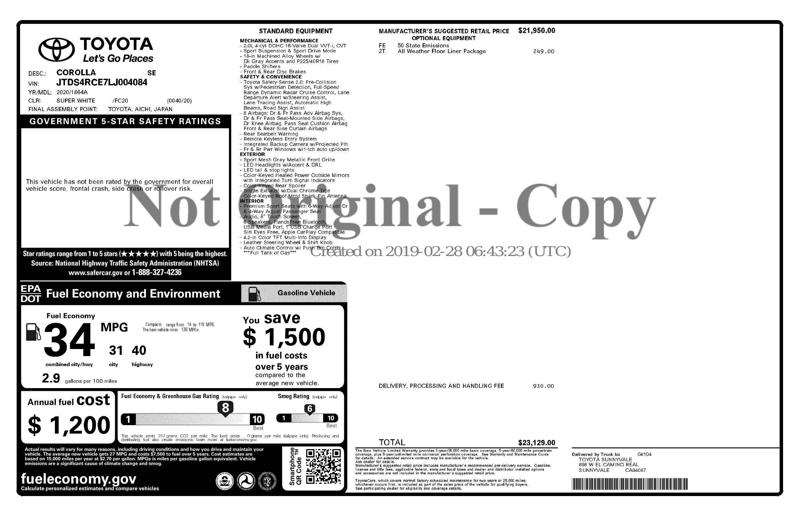 Monroney Label