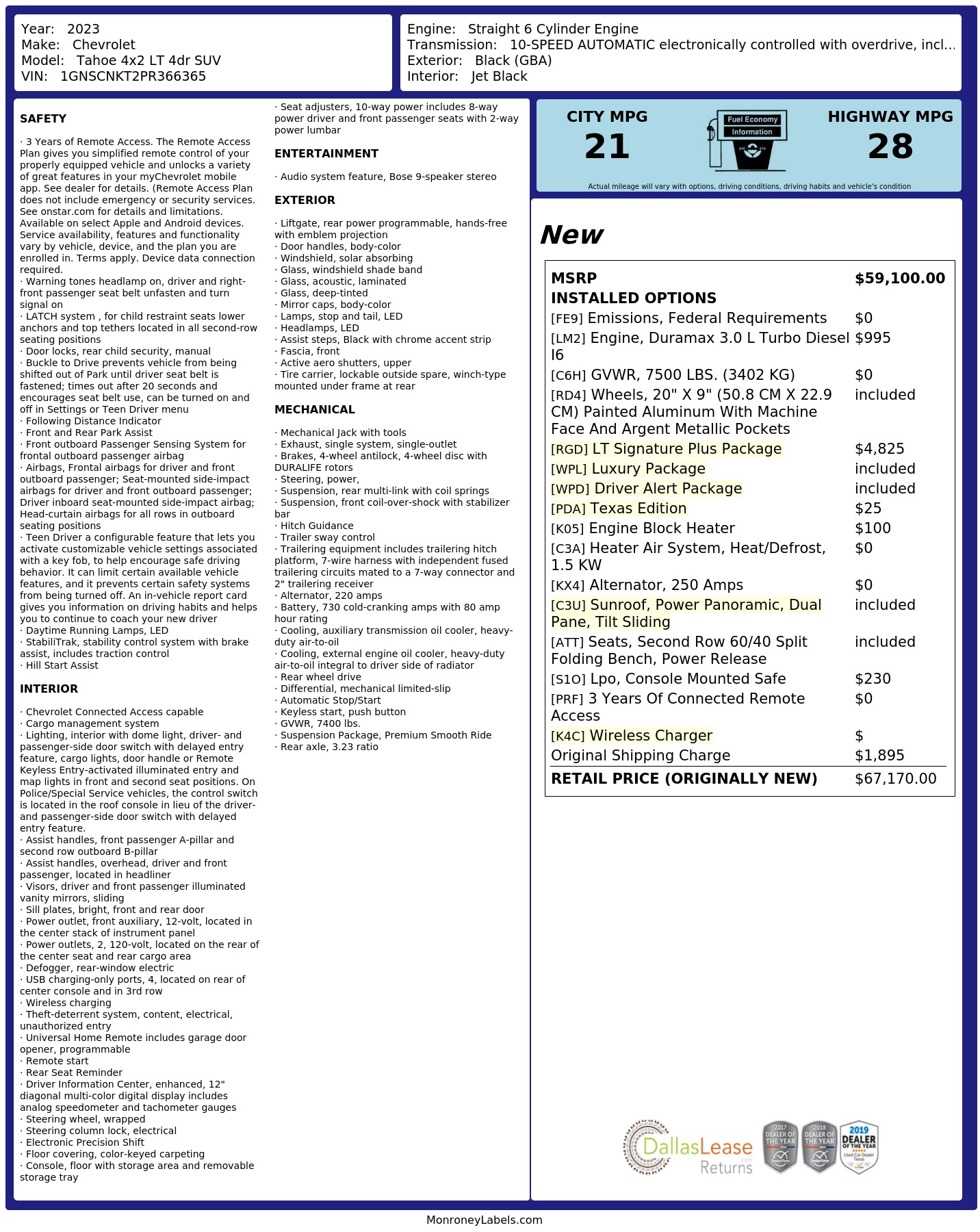 Monroney Label