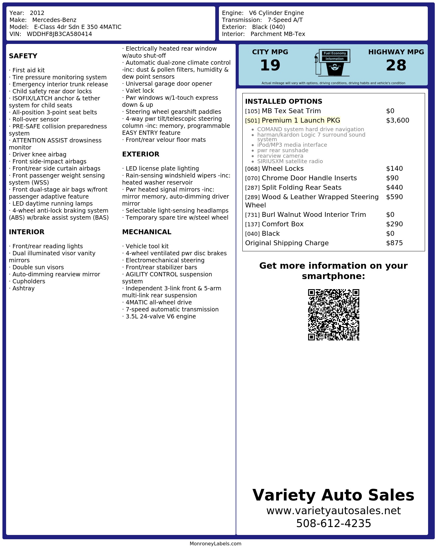 Monroney Label