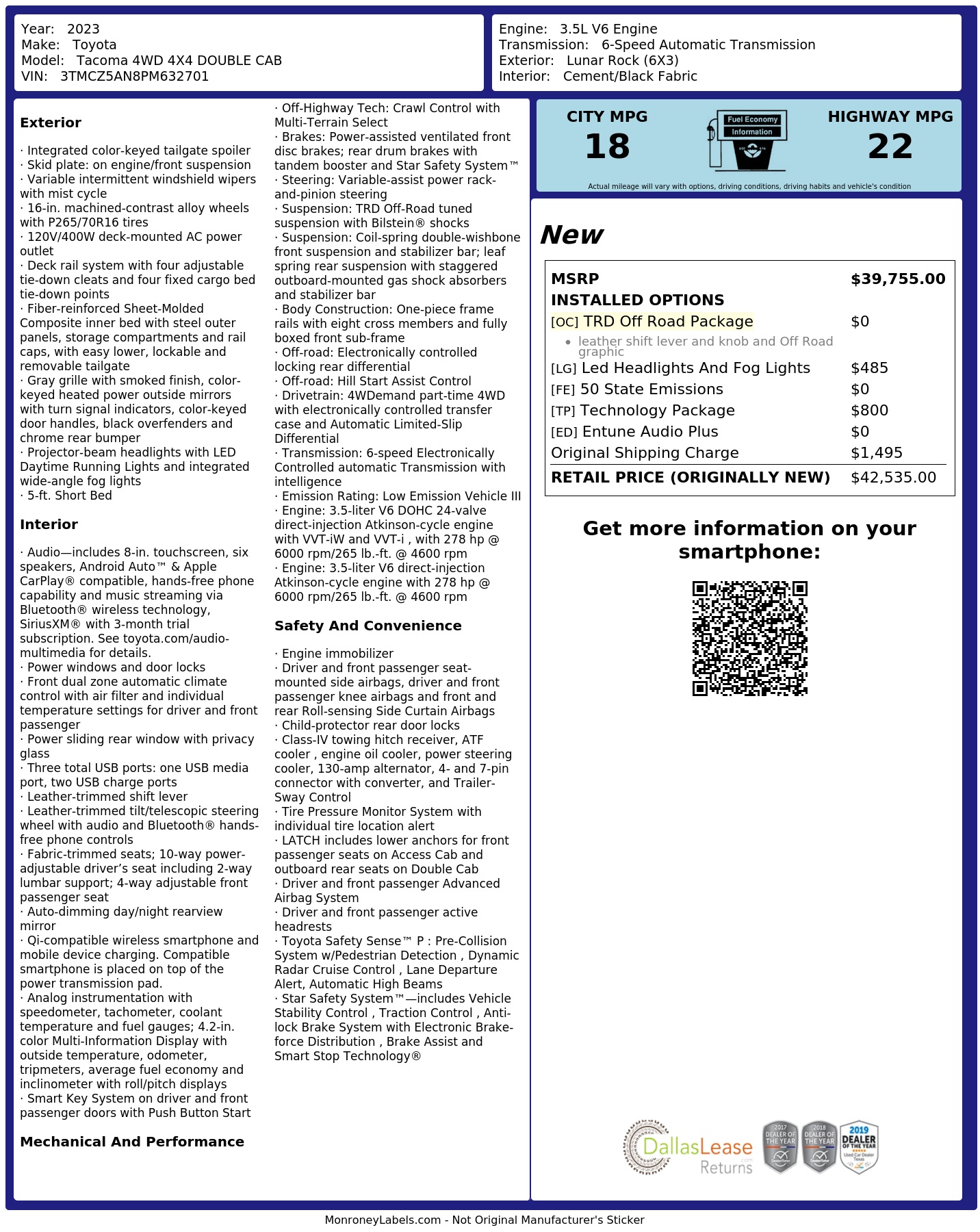 Monroney Label