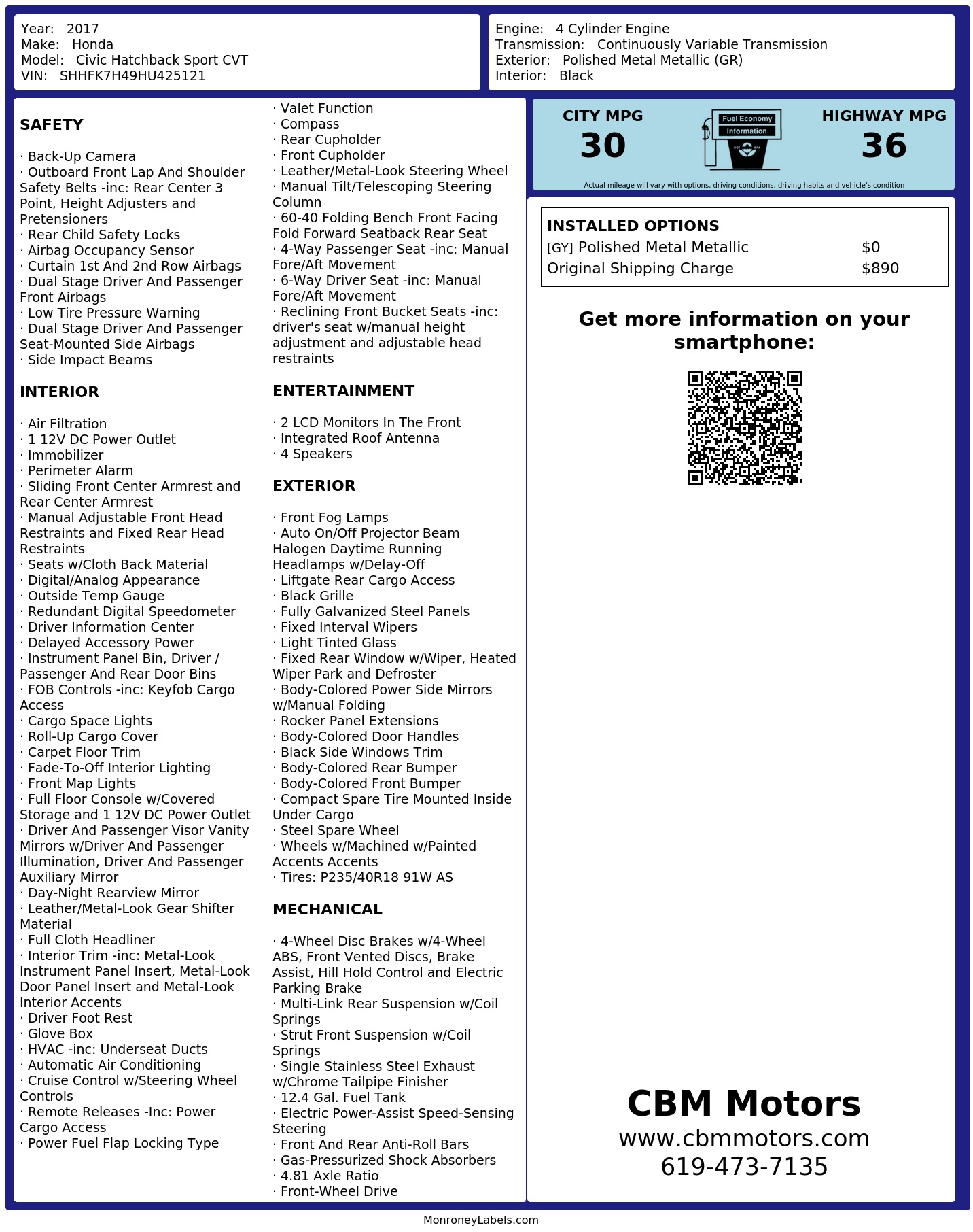 Monroney Label