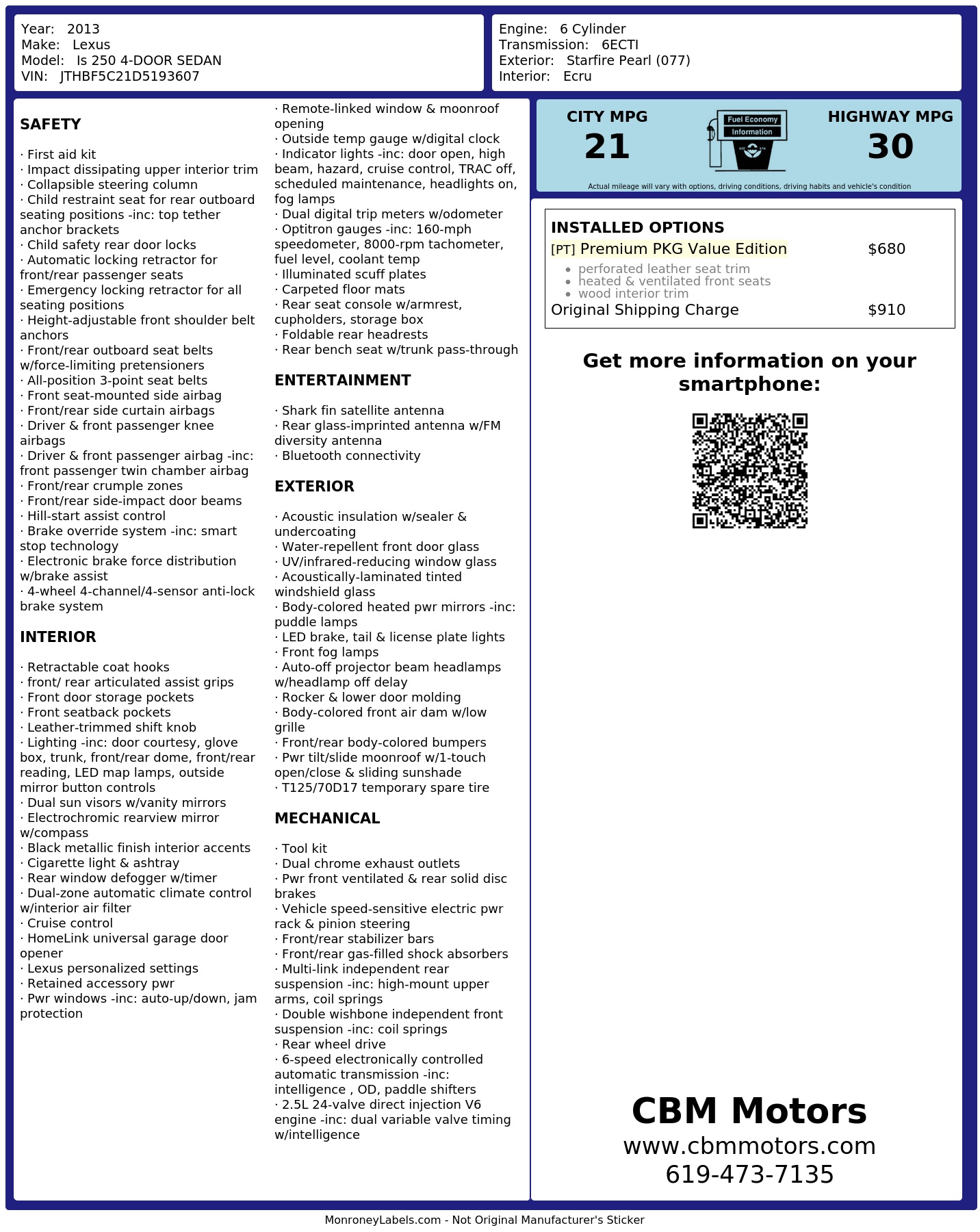 Monroney Label