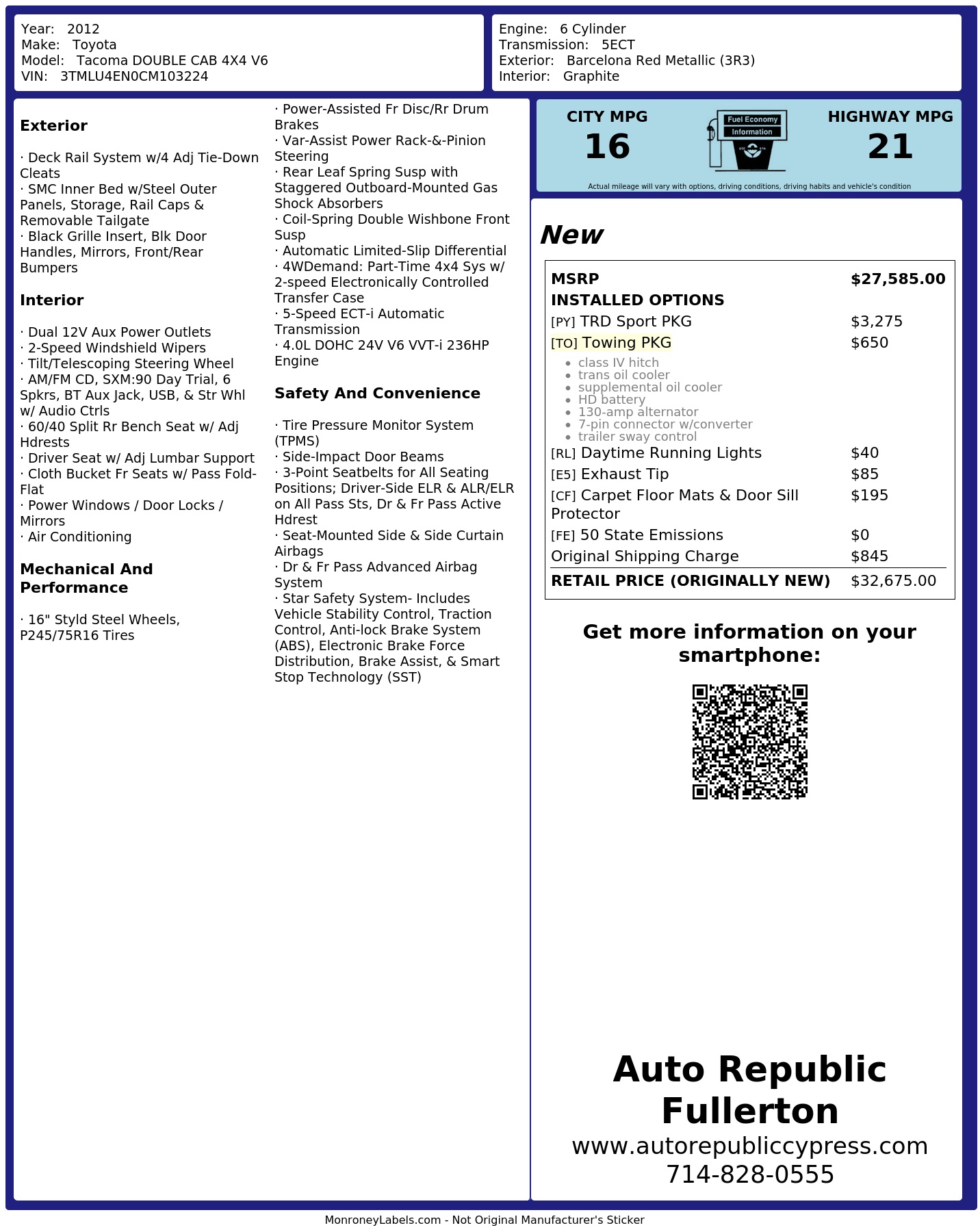 Monroney Label