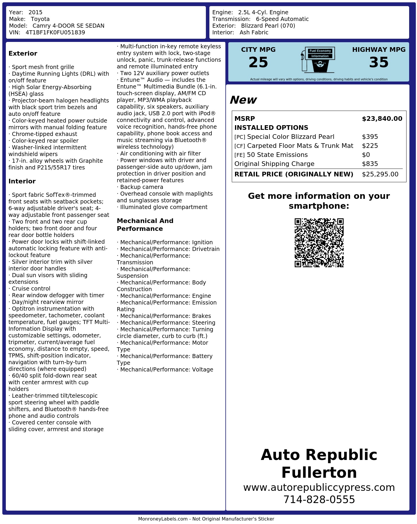 Monroney Label