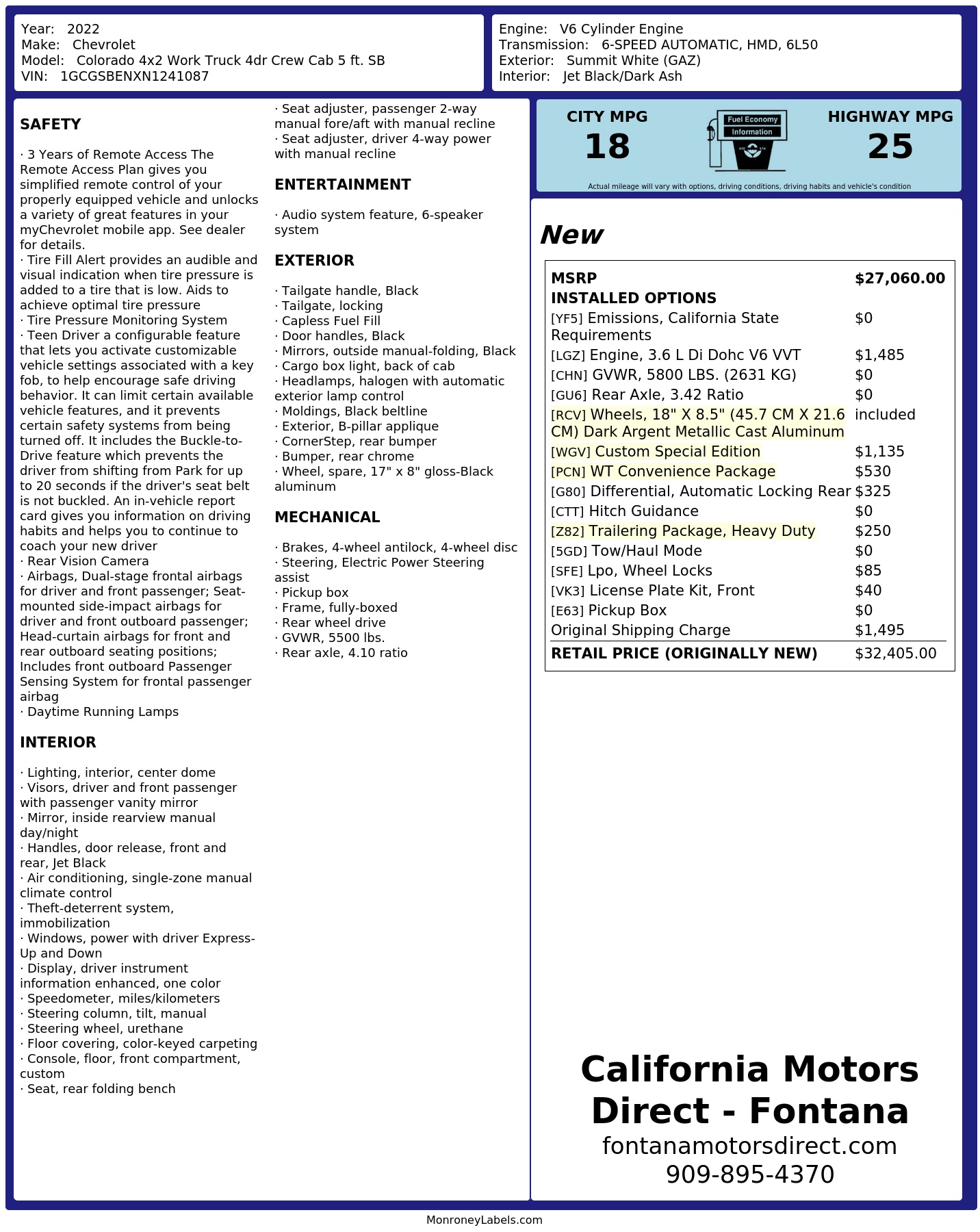 Monroney Label