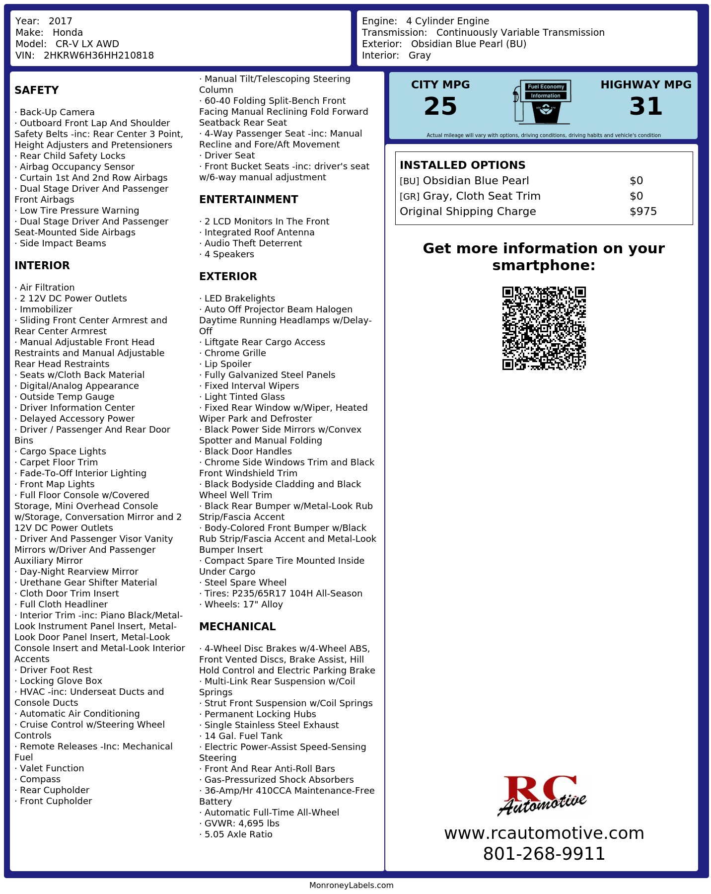 Monroney Label