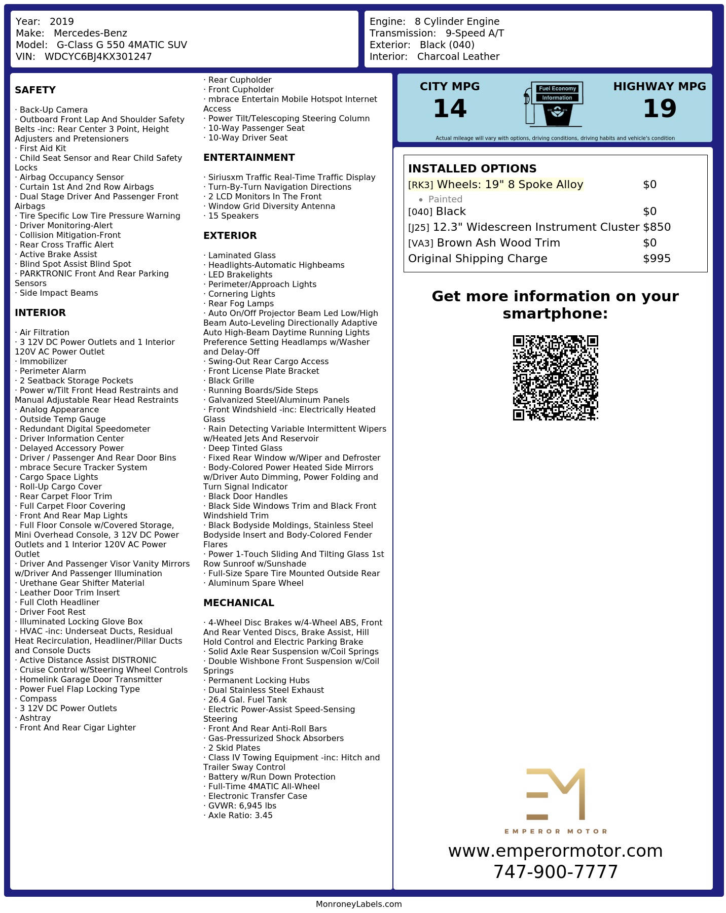 Monroney Label