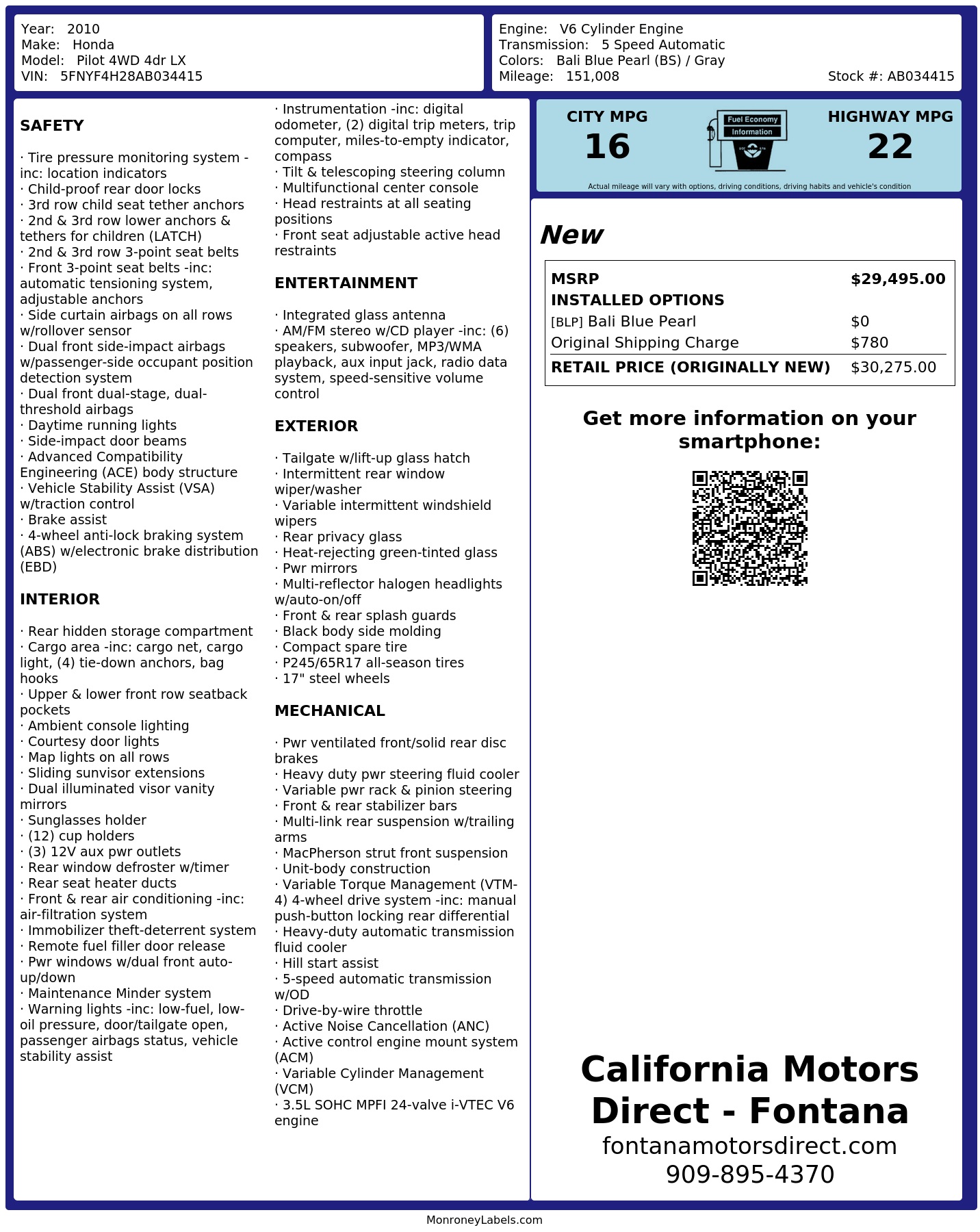 Monroney Label