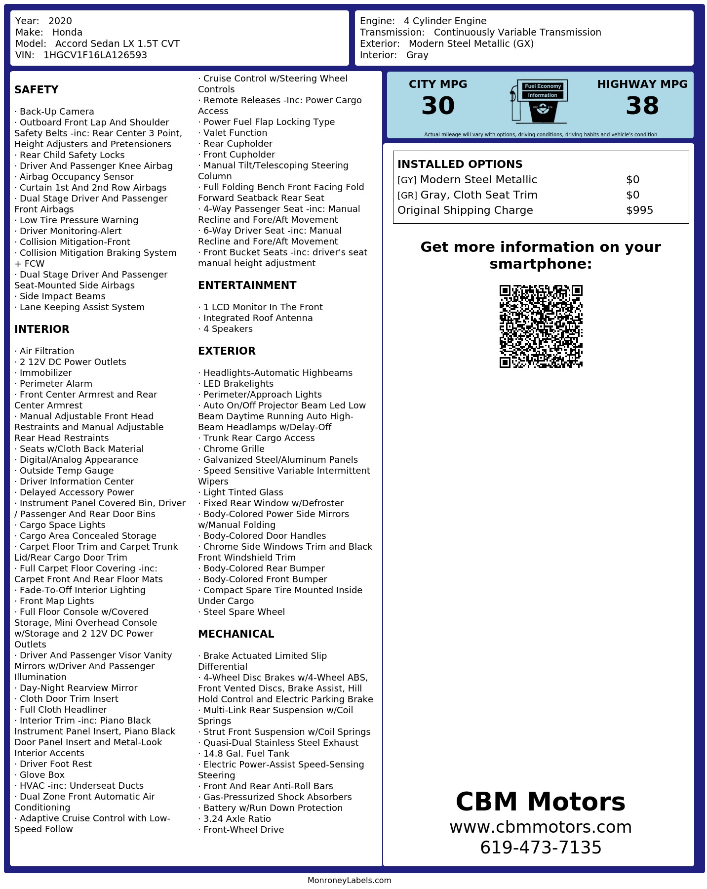 Monroney Label