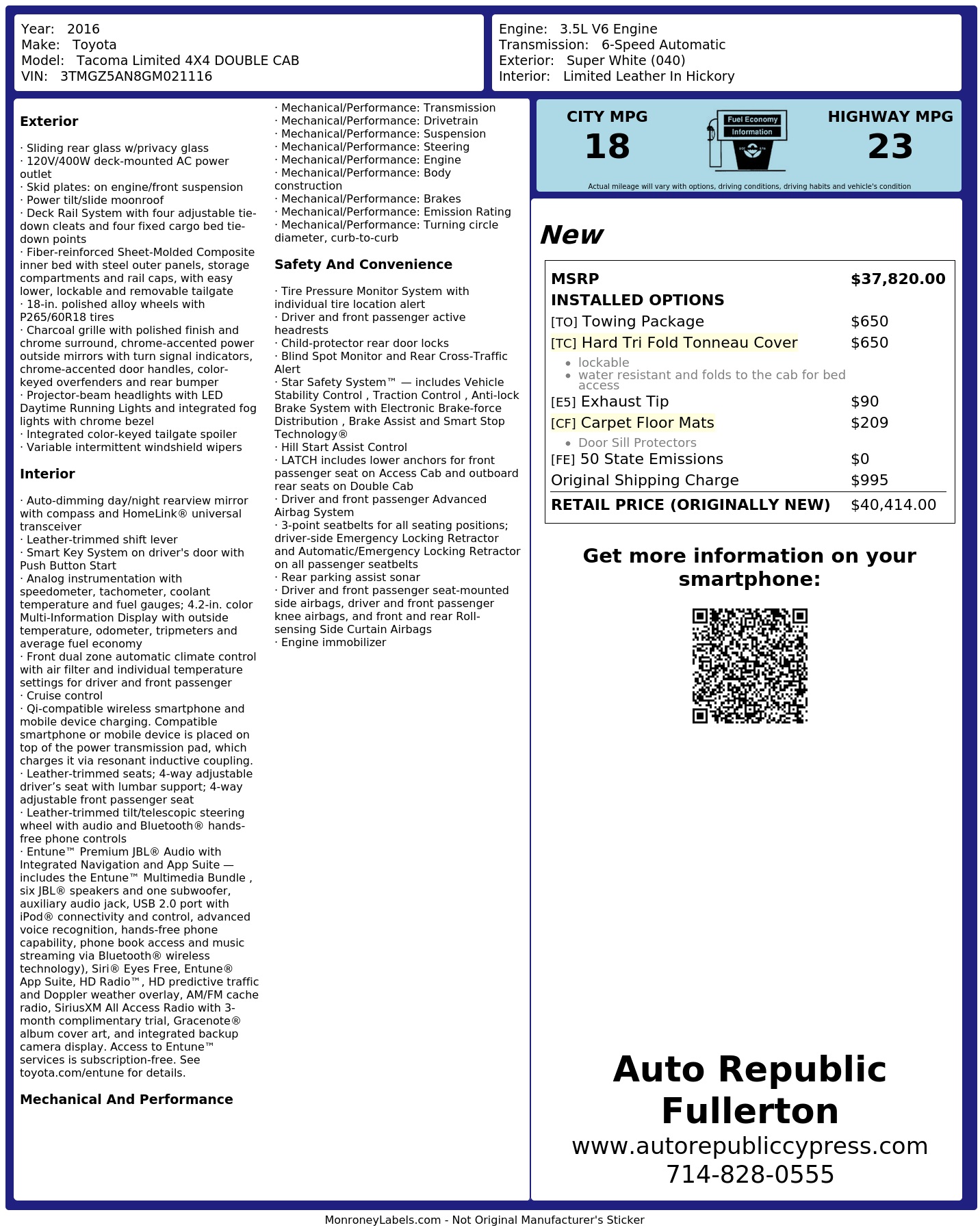 Monroney Label