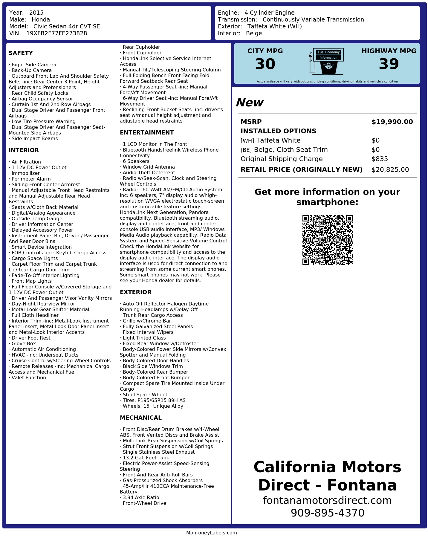 Monroney Label