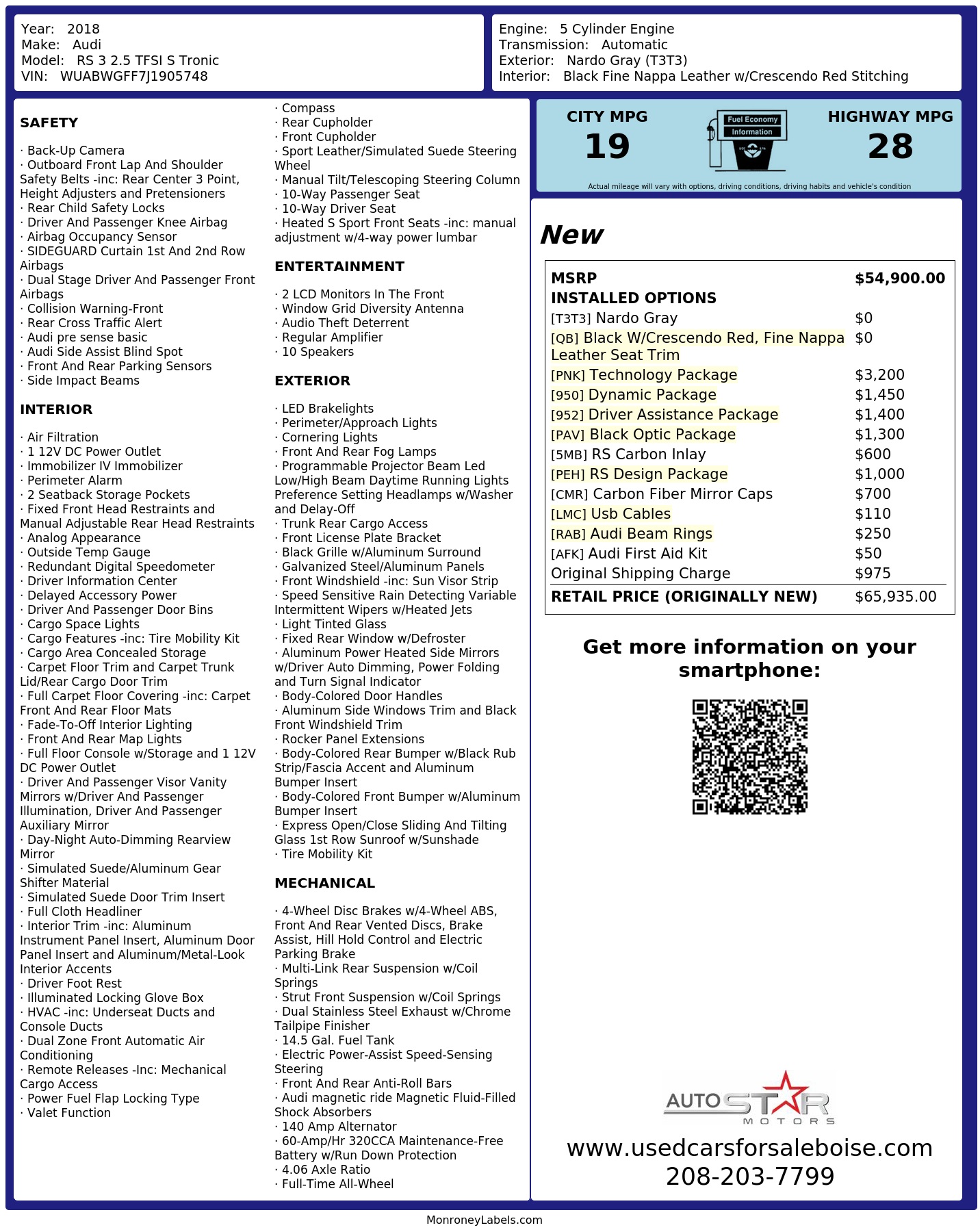 Monroney Label