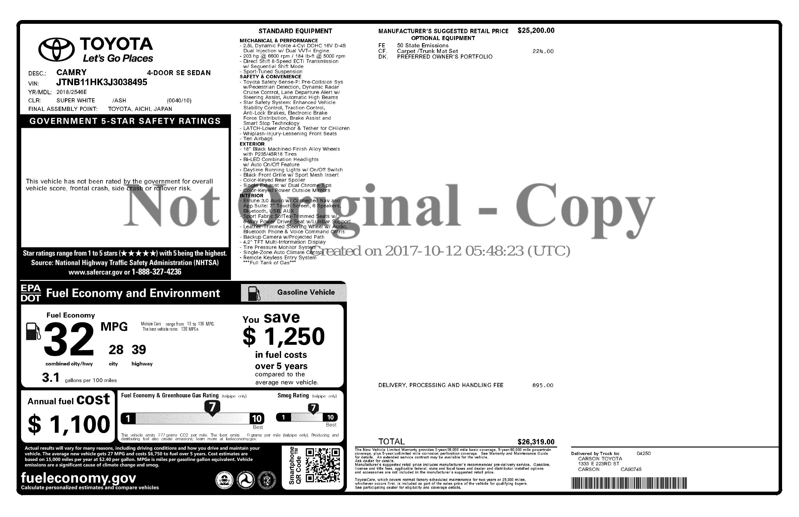 Monroney Label