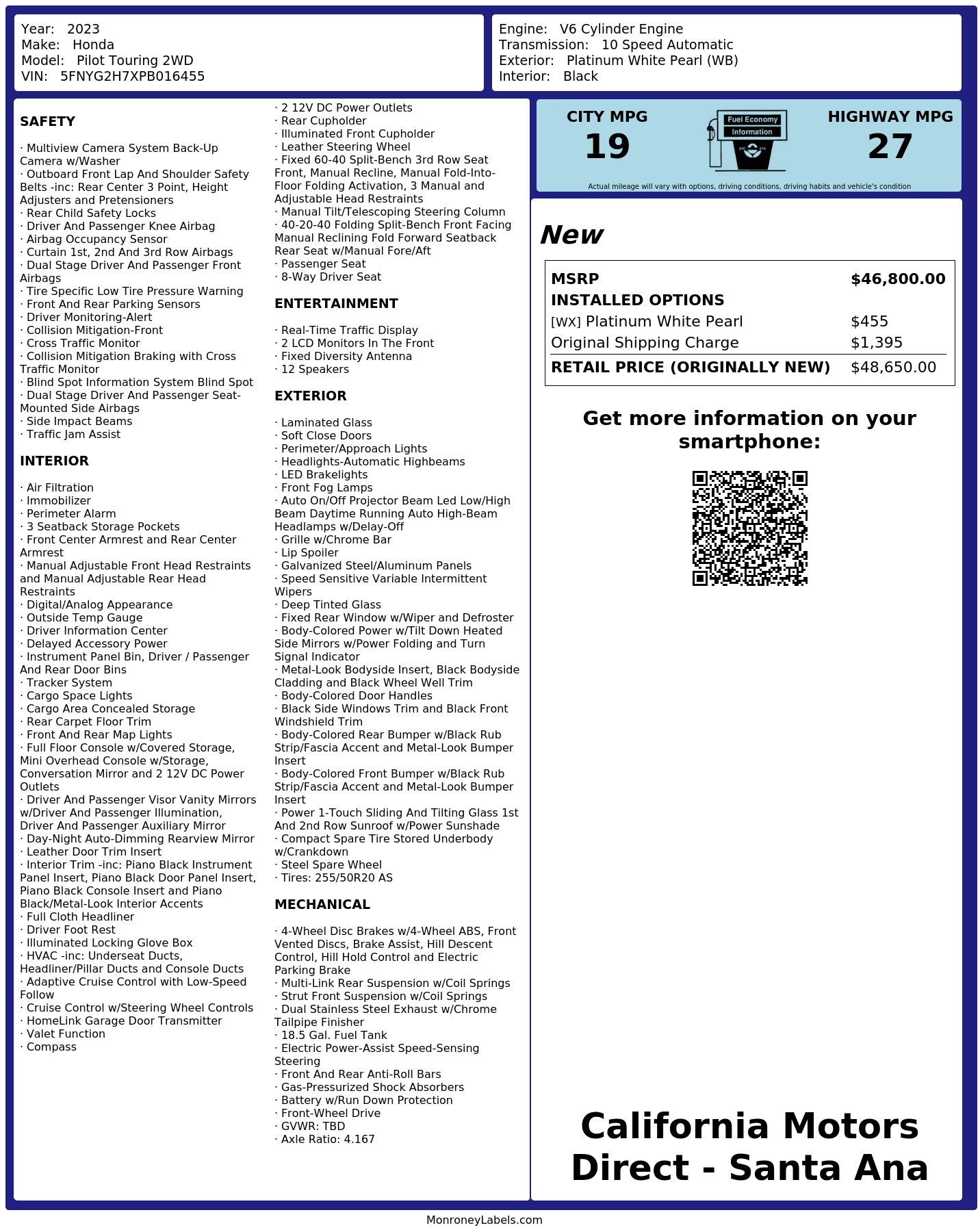 Monroney Label