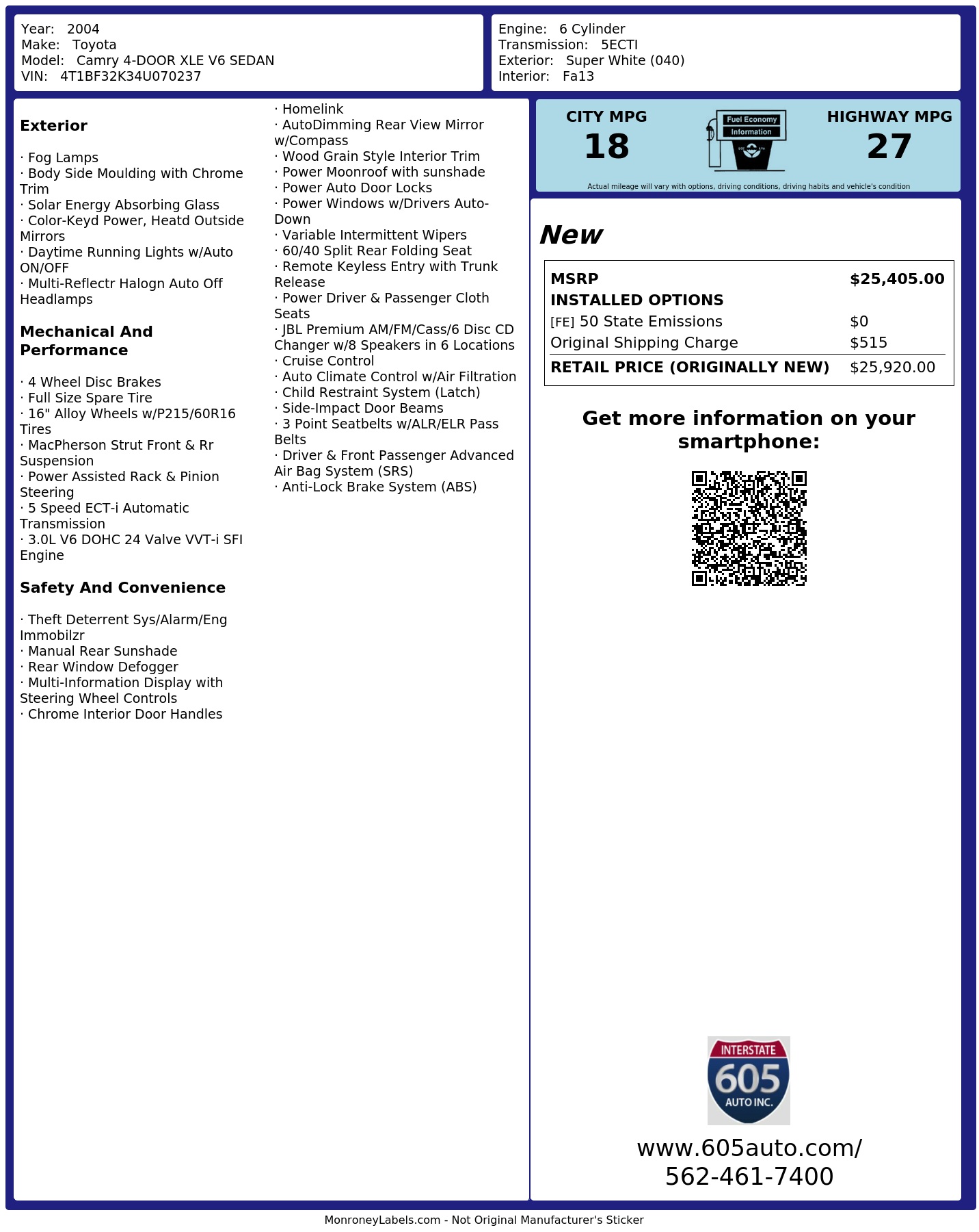 Monroney Label