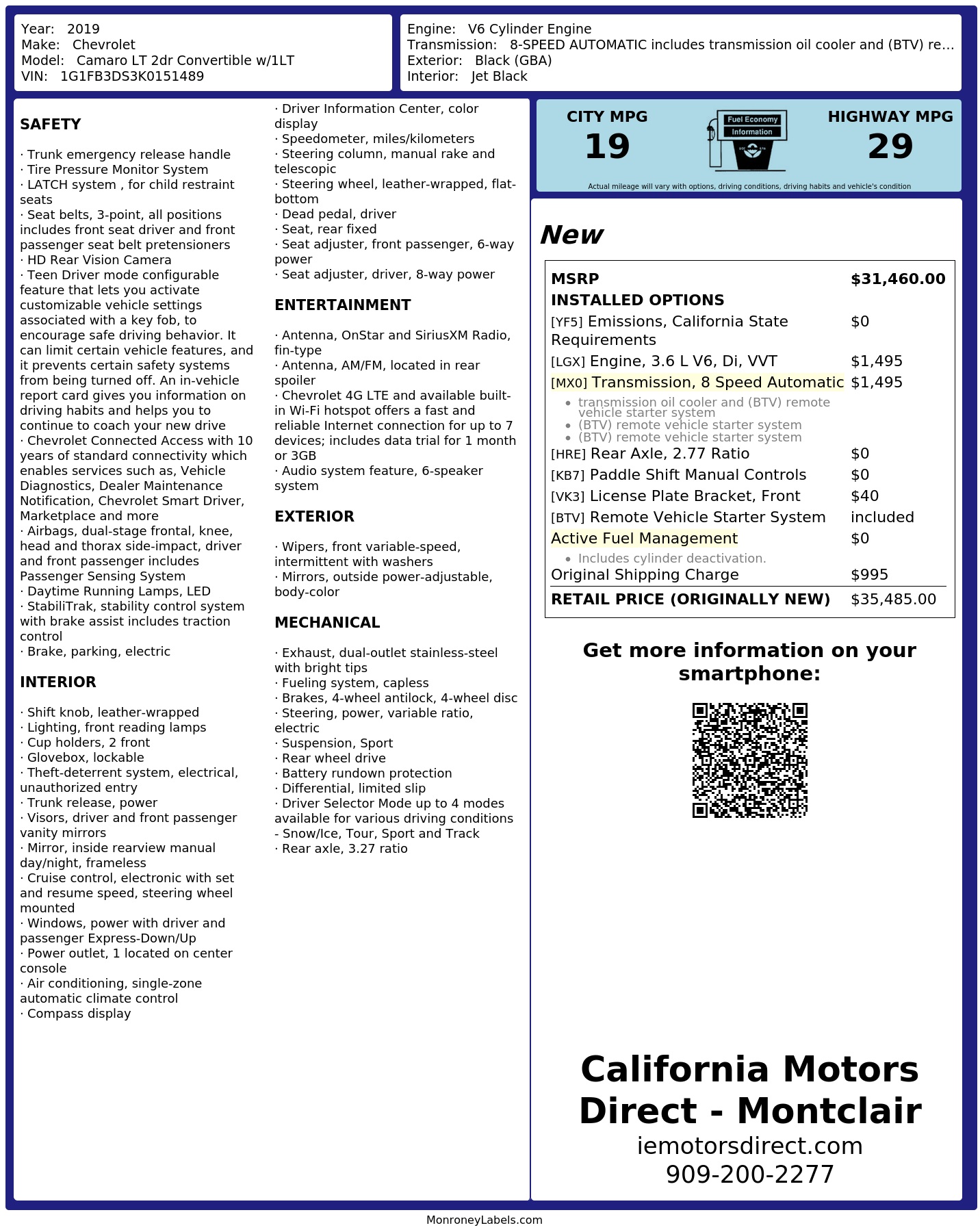 Monroney Label