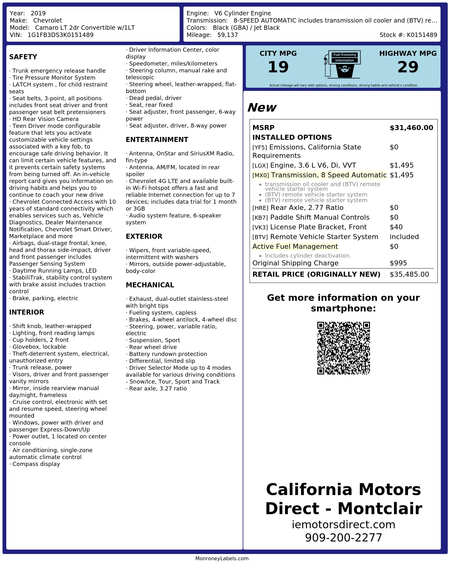 Monroney Label