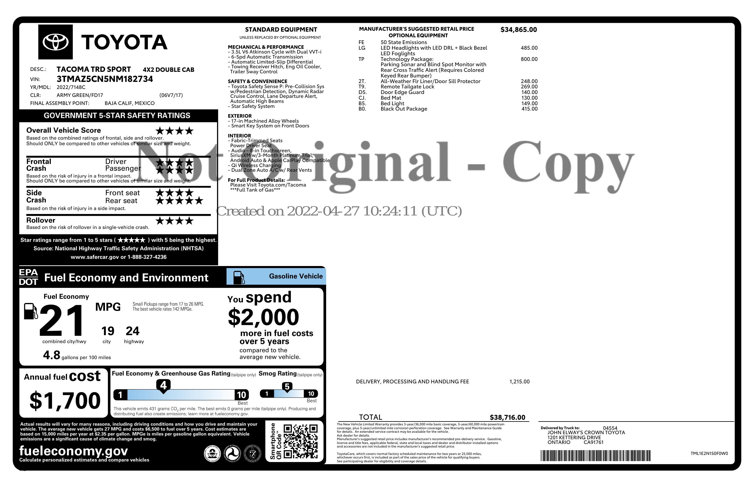 Monroney Label