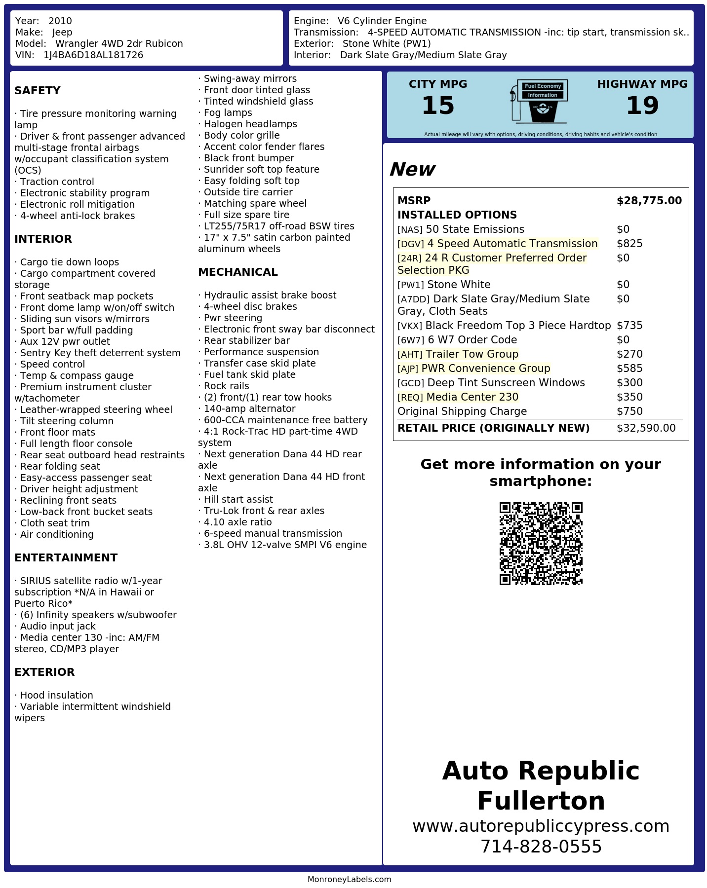 Monroney Label