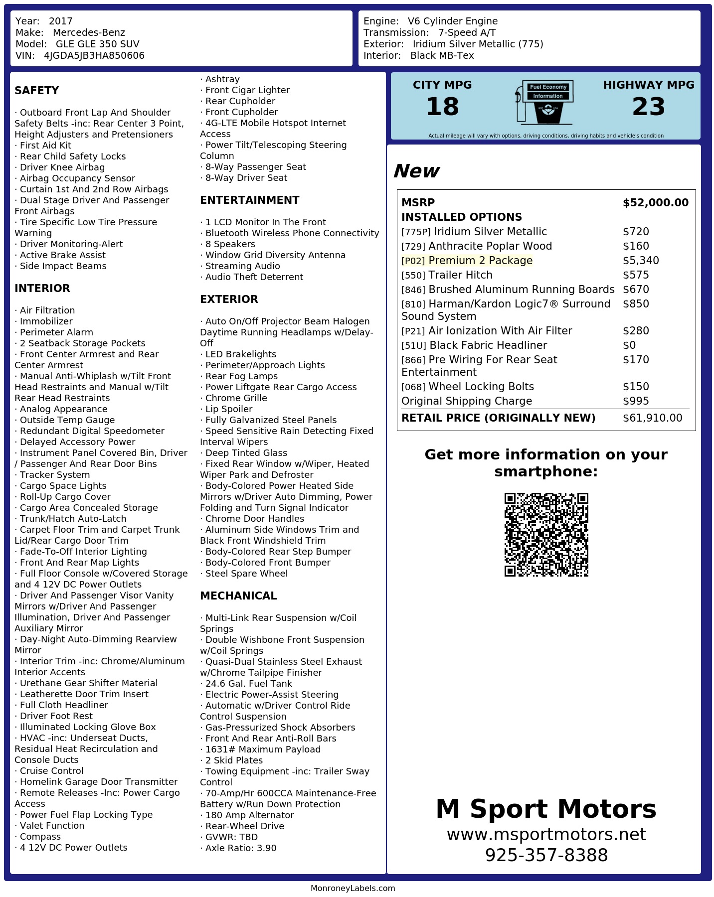 Monroney Label