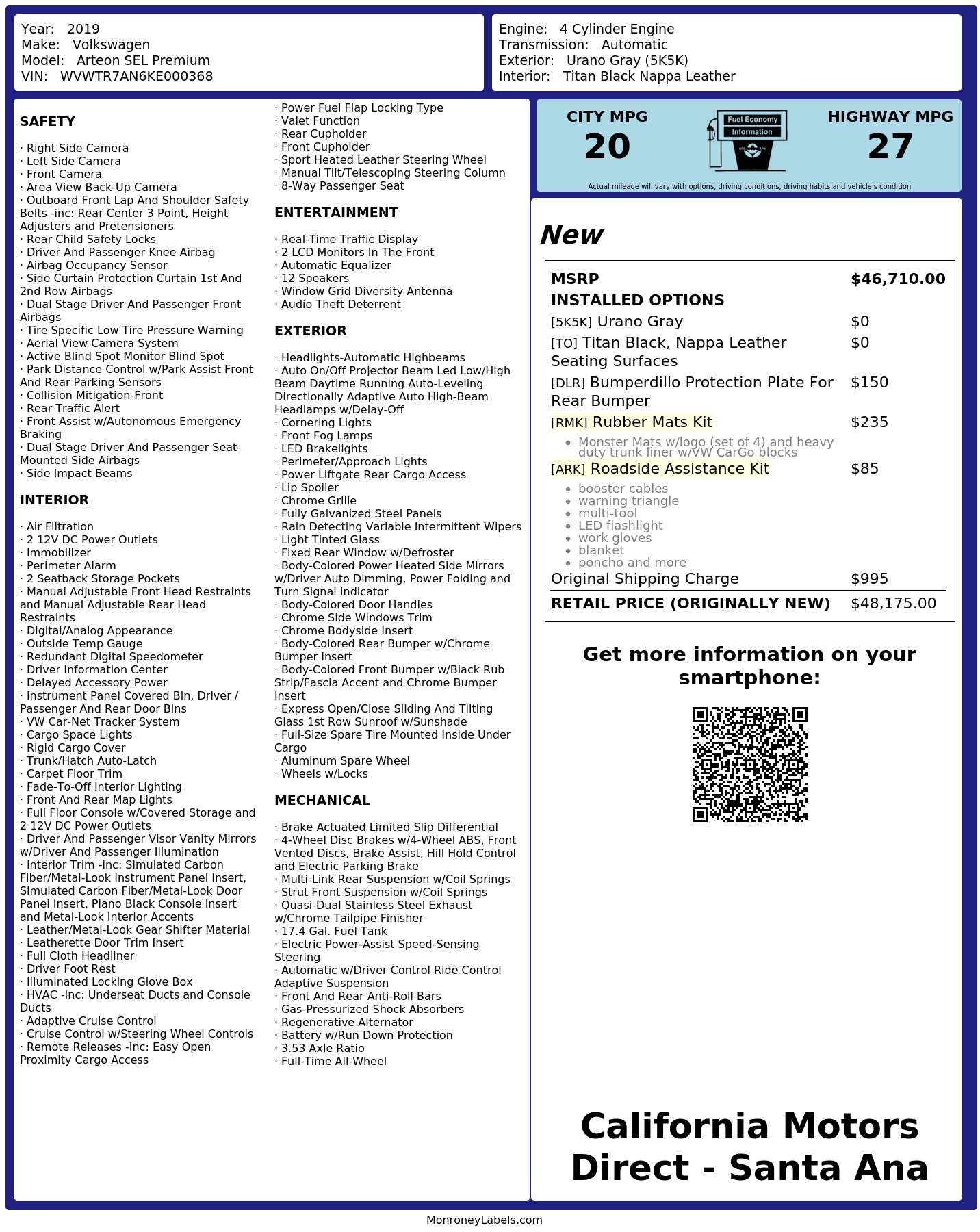 Monroney Label
