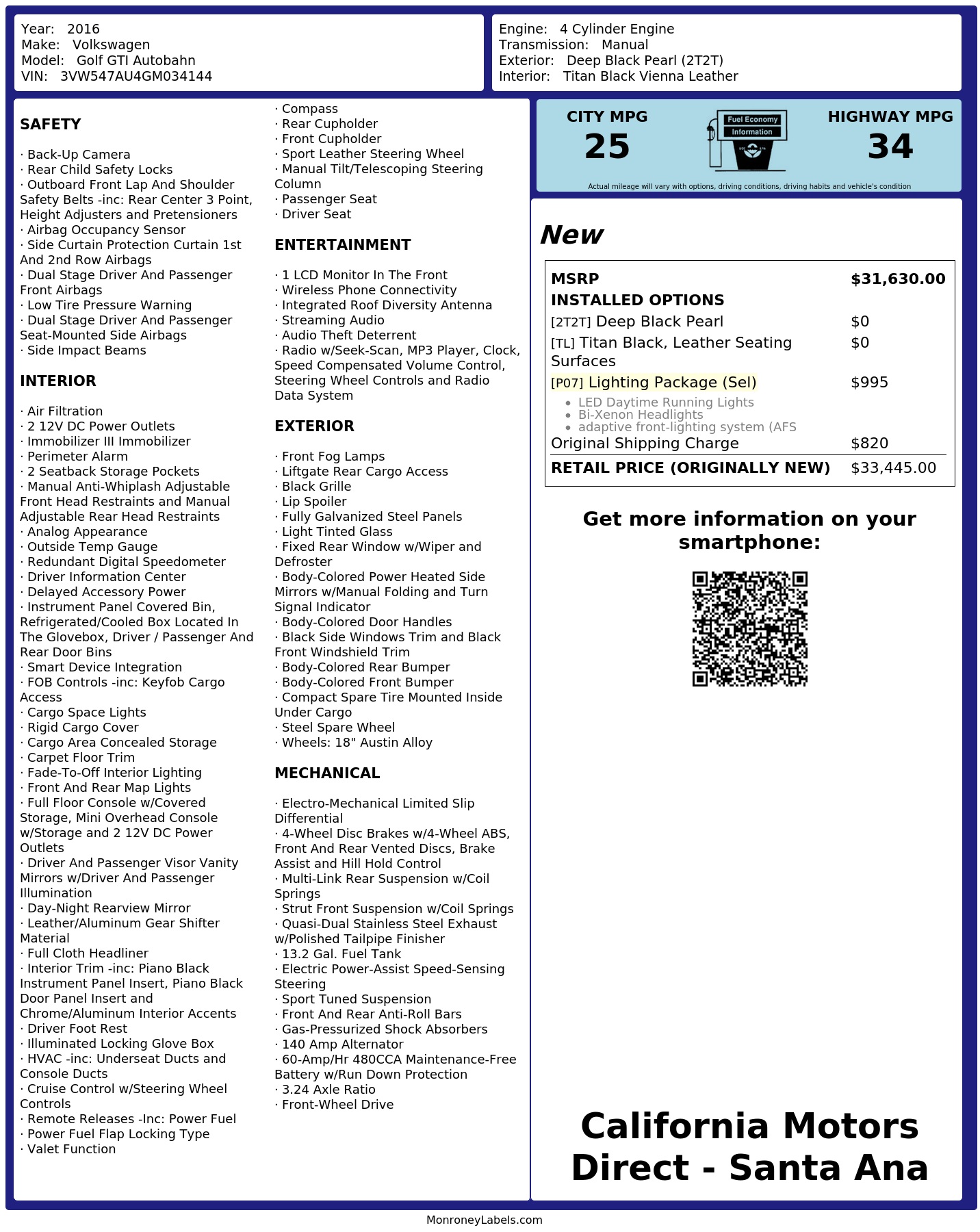 Monroney Label
