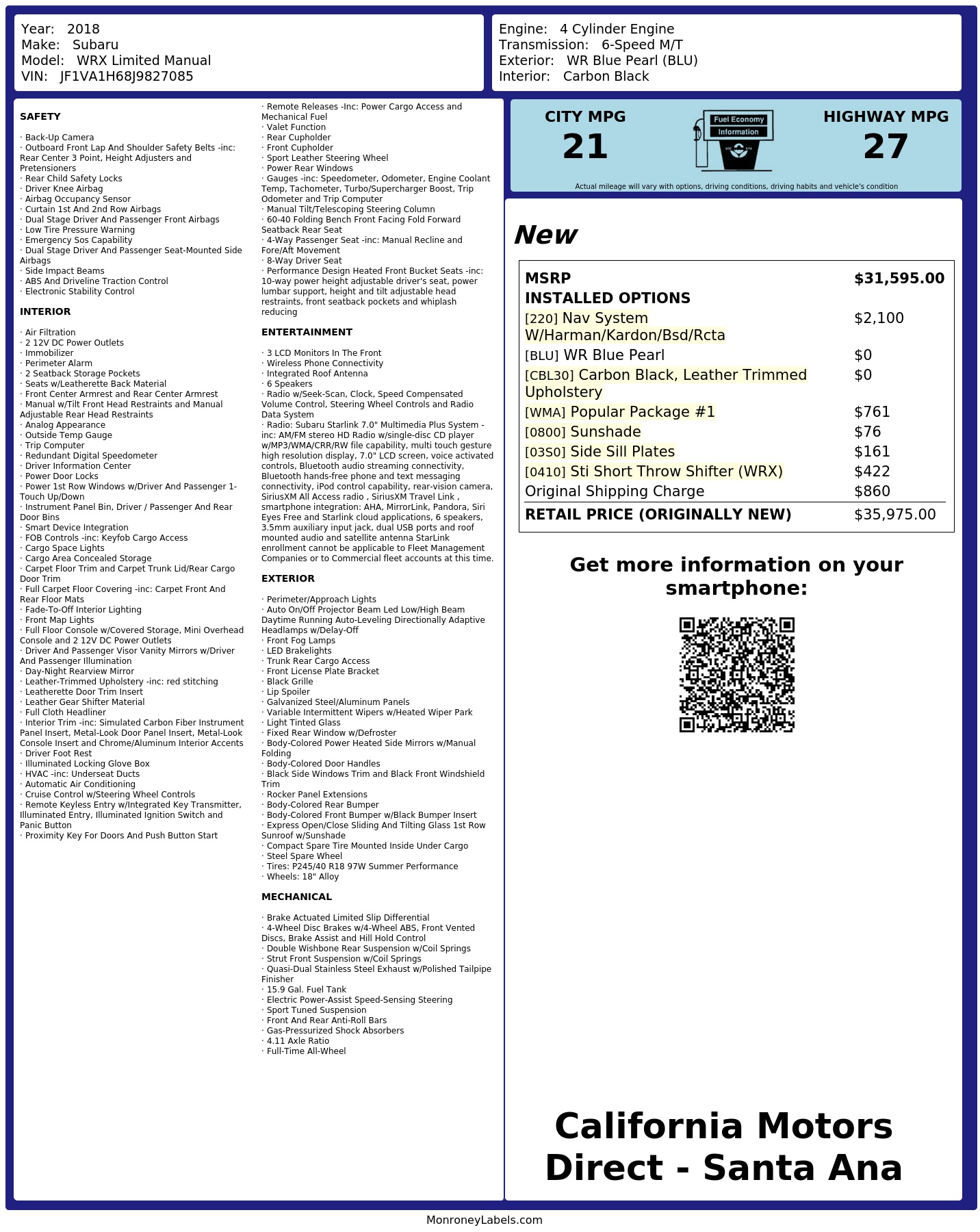 Monroney Label