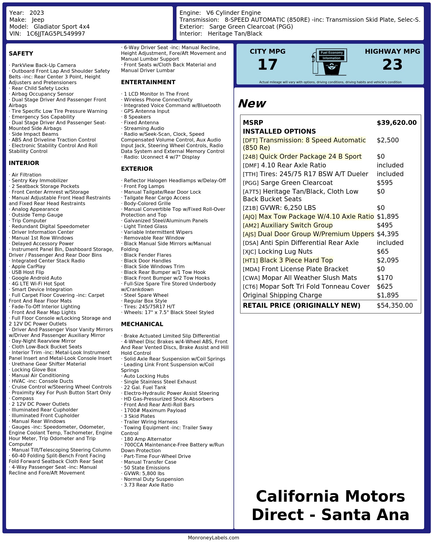 Monroney Label