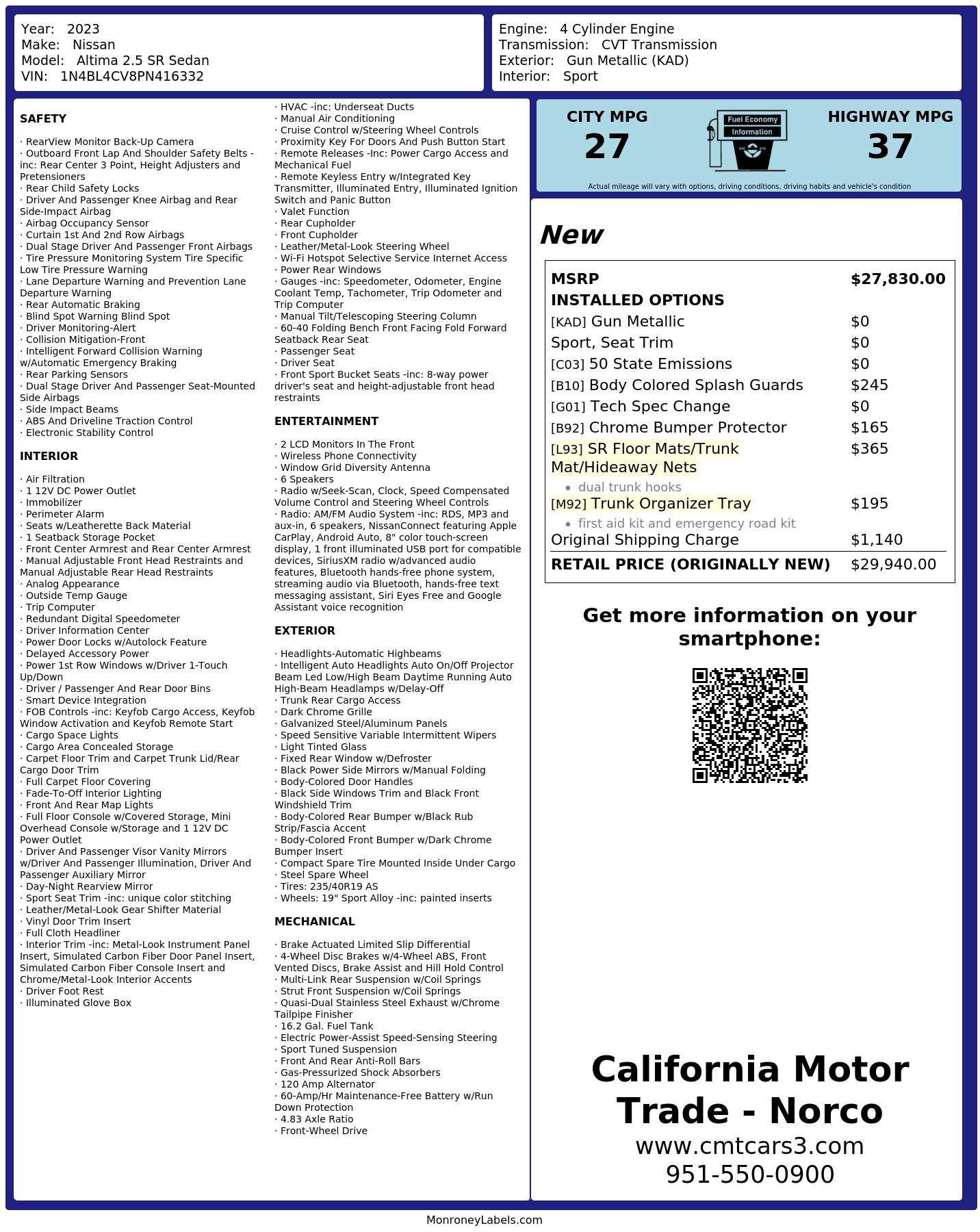 Monroney Label