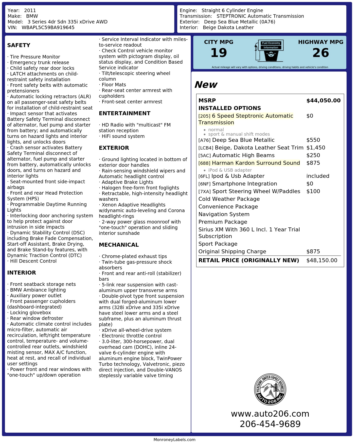 Monroney Label