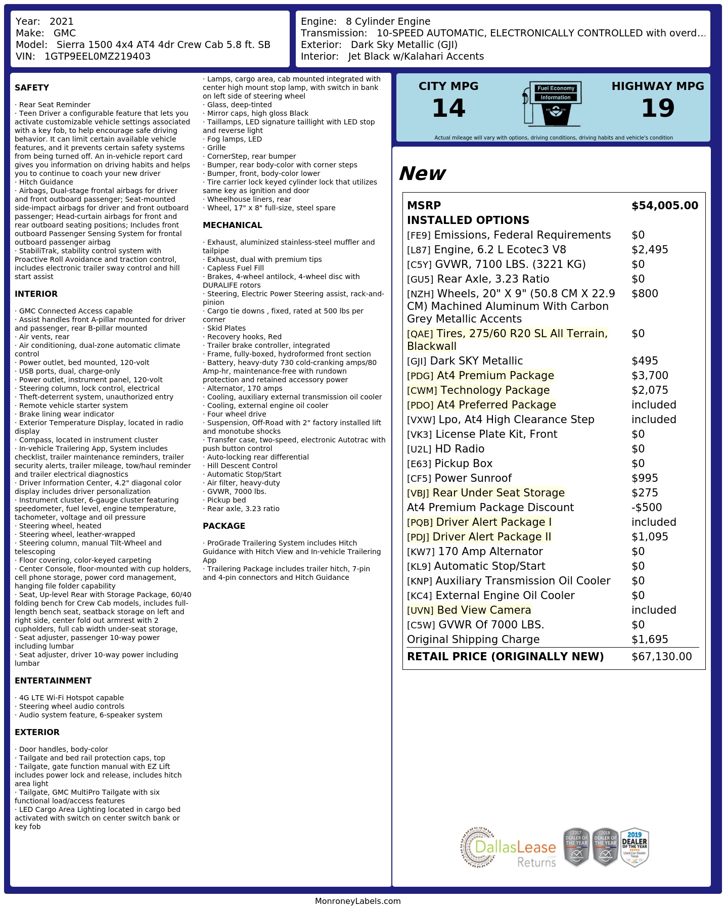 Monroney Label