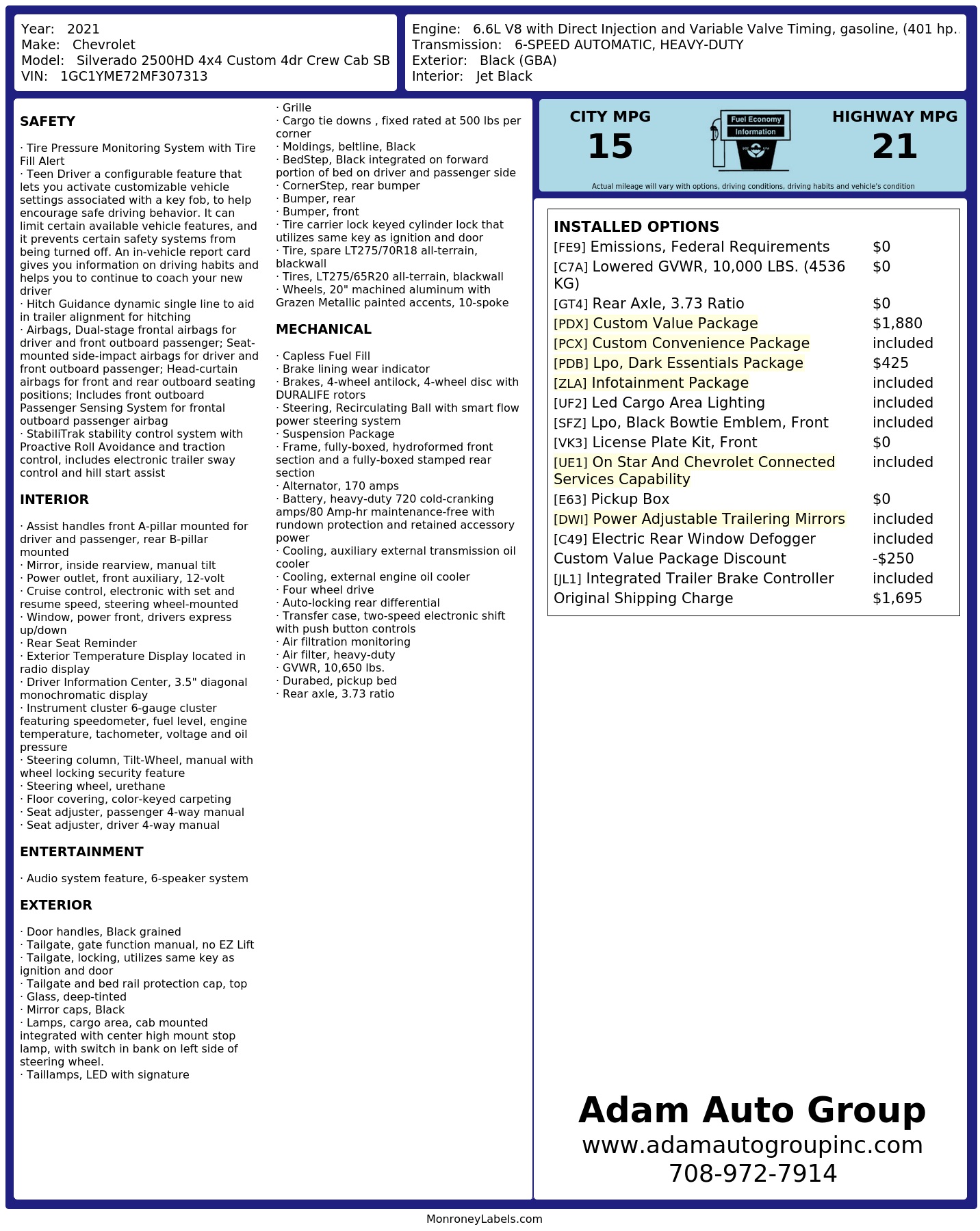 Monroney Label