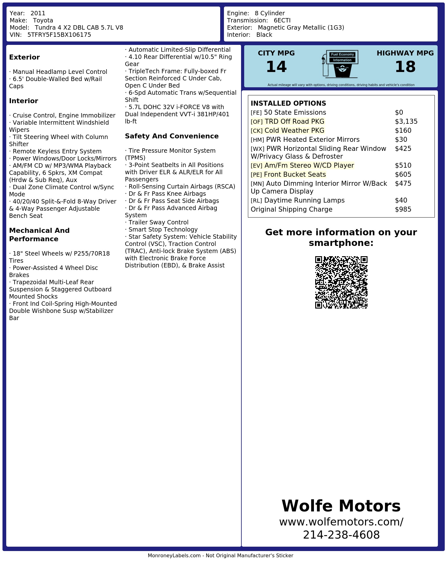 Monroney Label