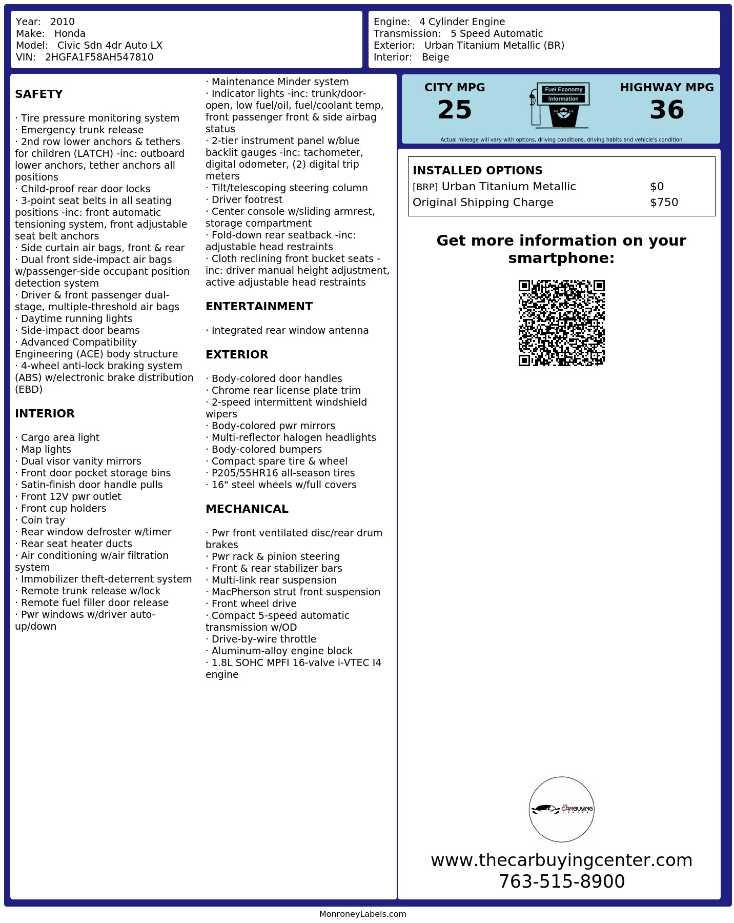 Monroney Label