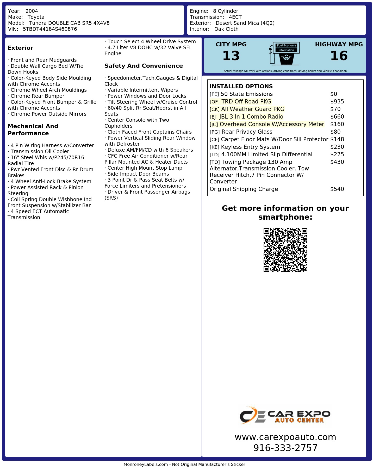 Monroney Label