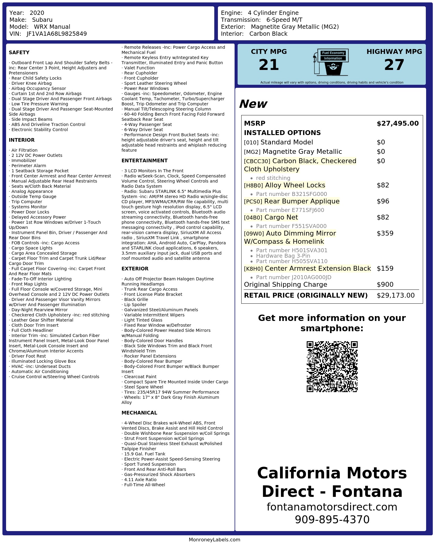 Monroney Label