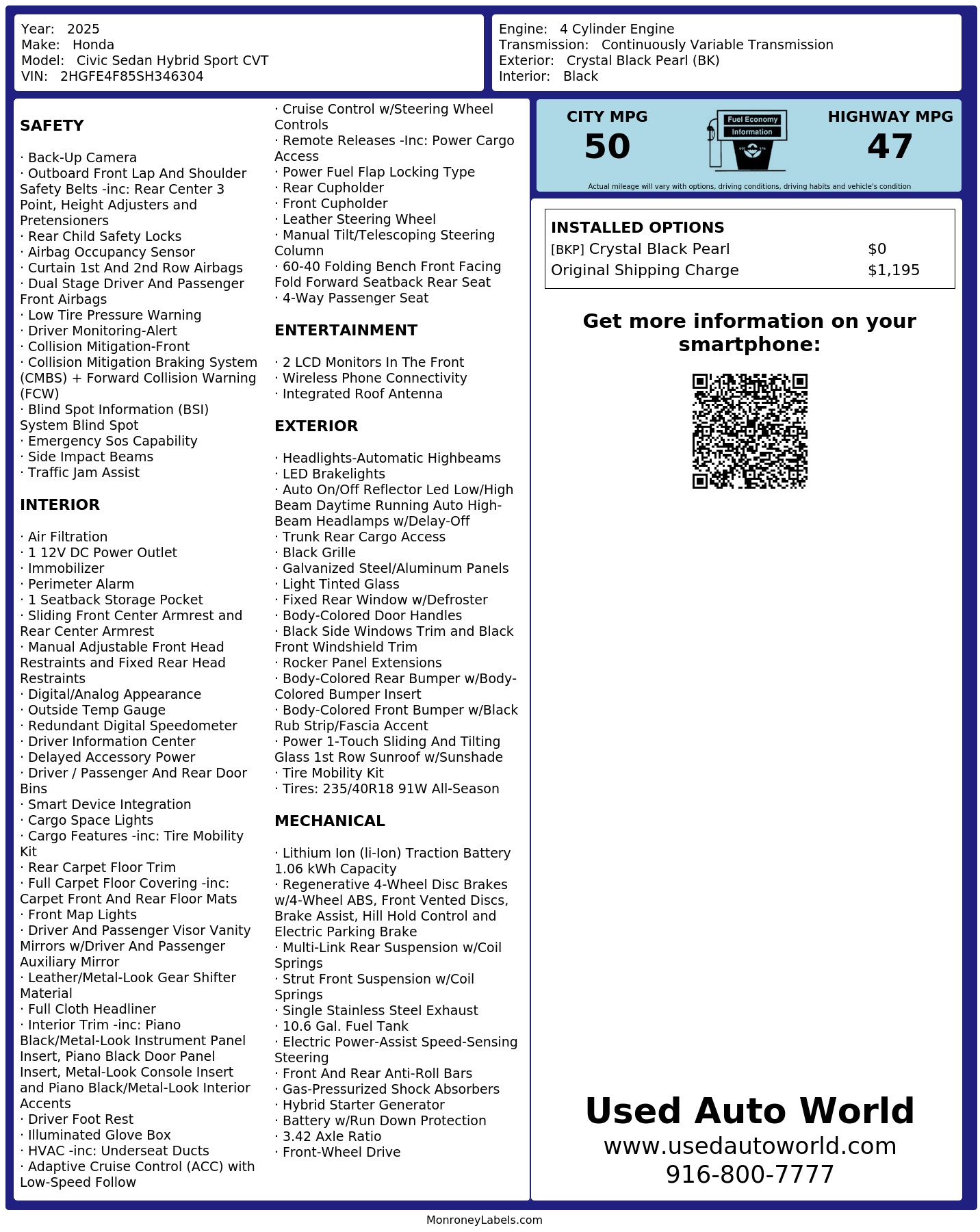 Monroney Label