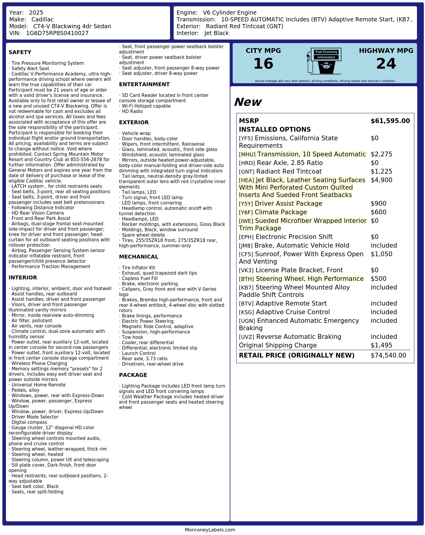 Monroney Label