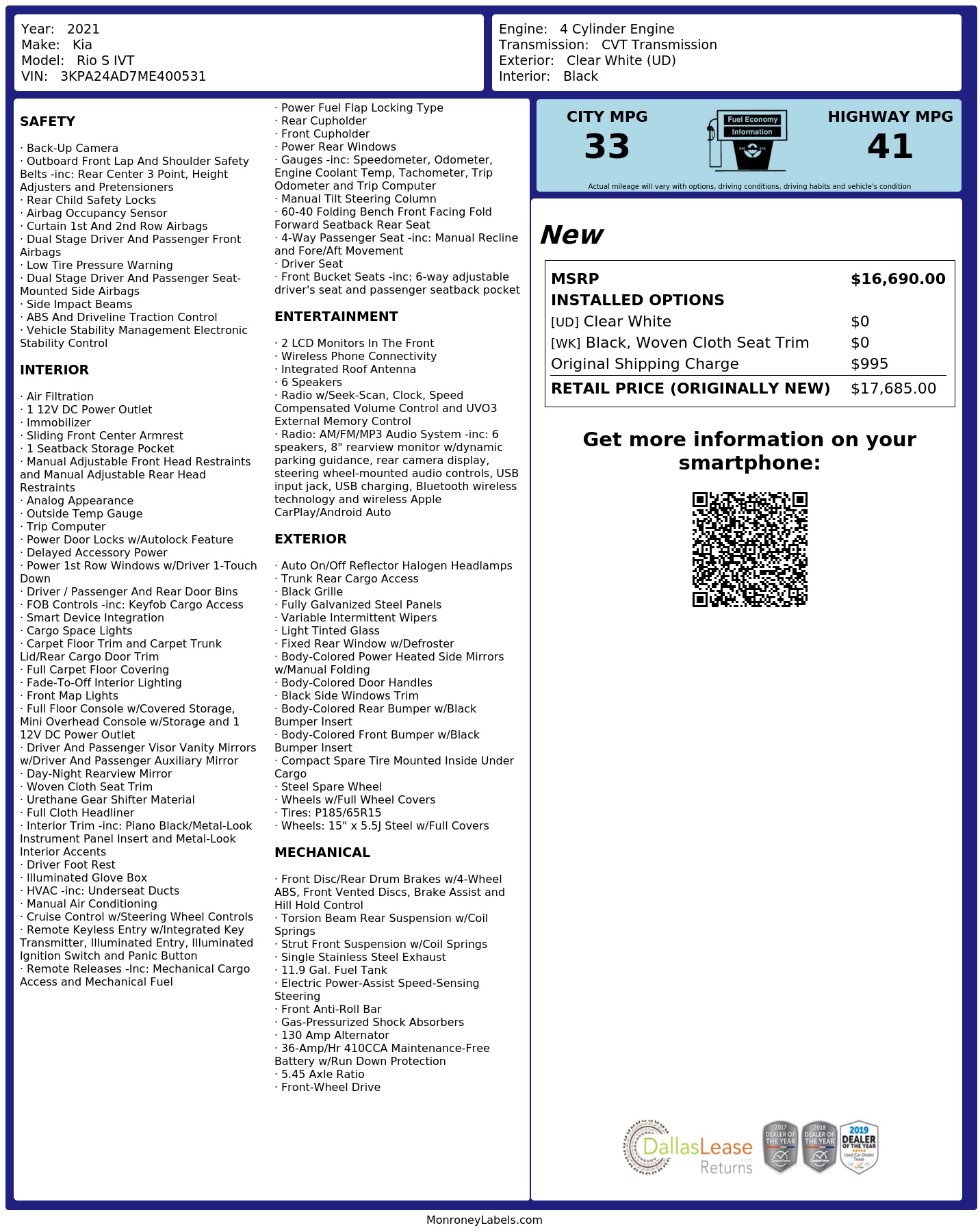 Monroney Label