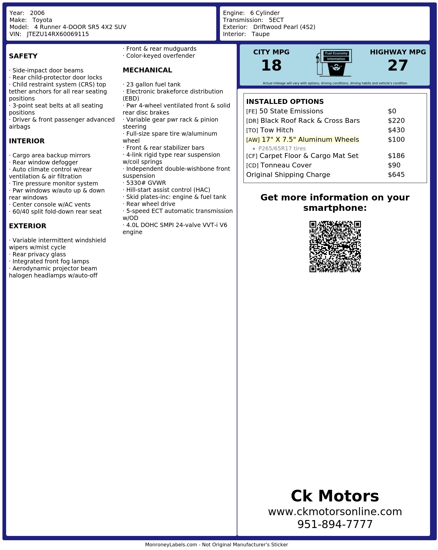 Monroney Label