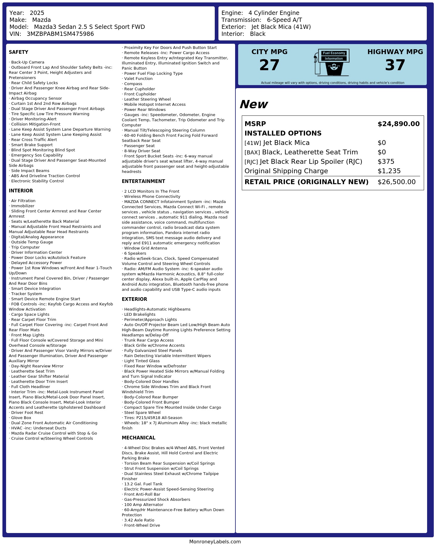 Monroney Label