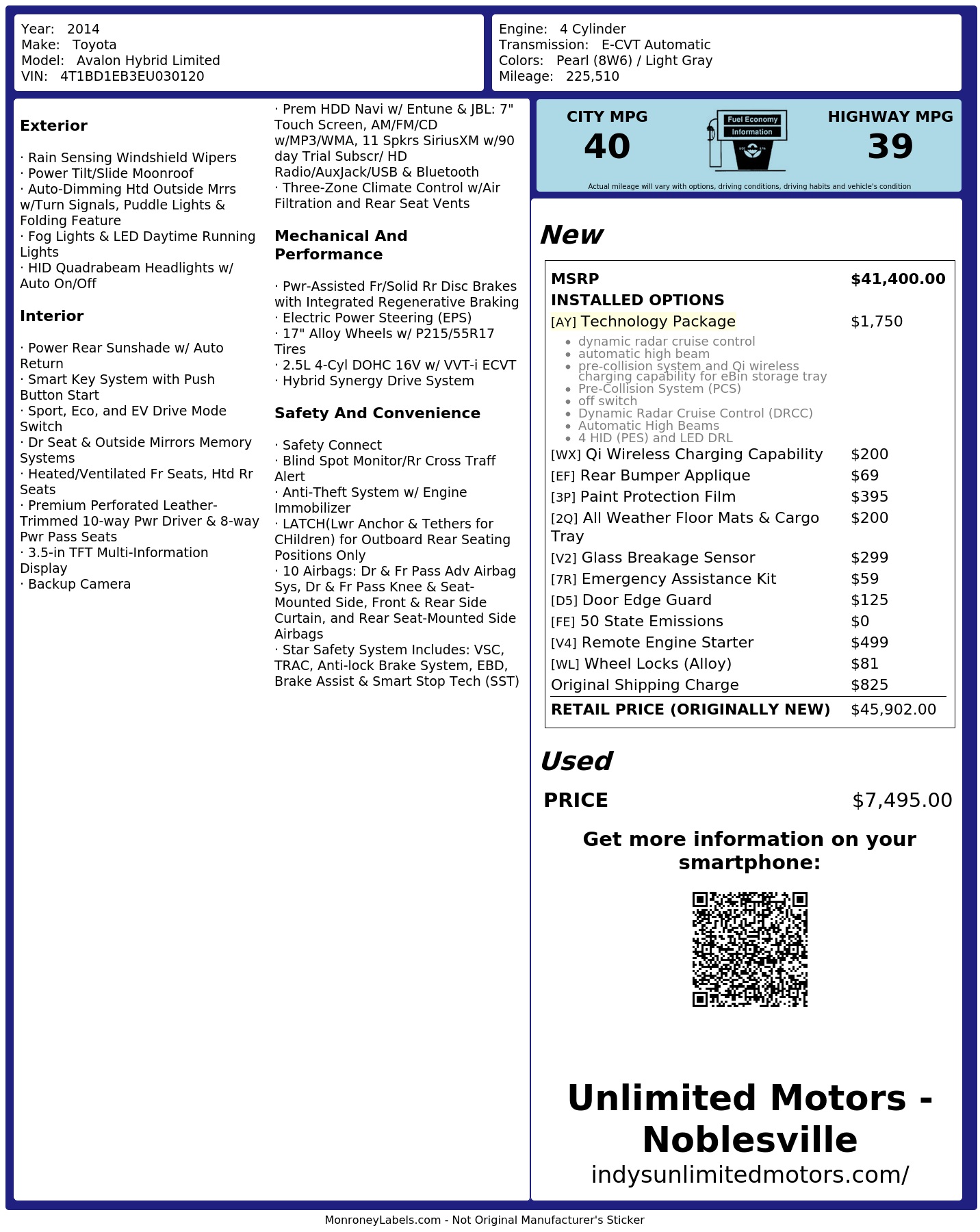 Monroney Label