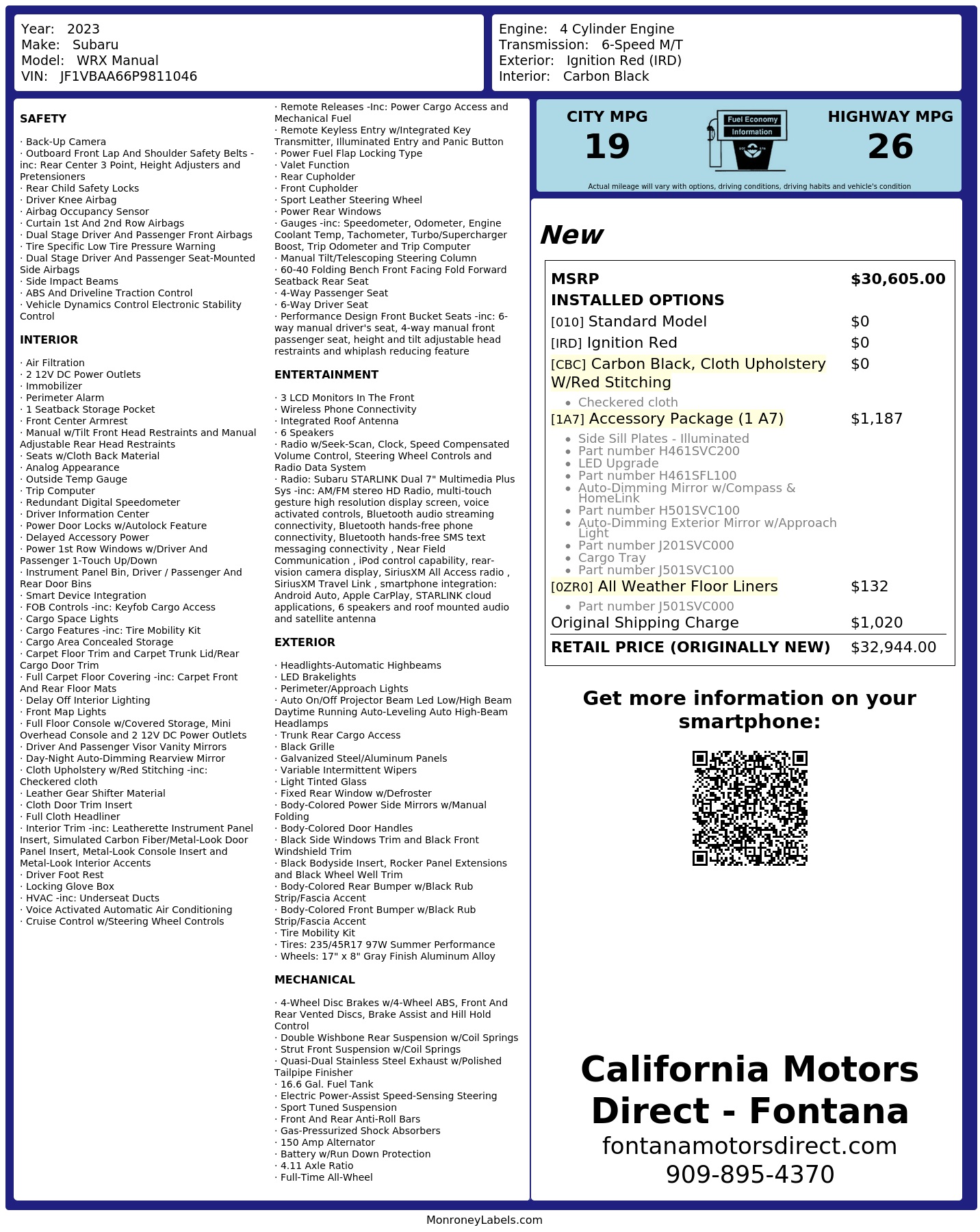 Monroney Label