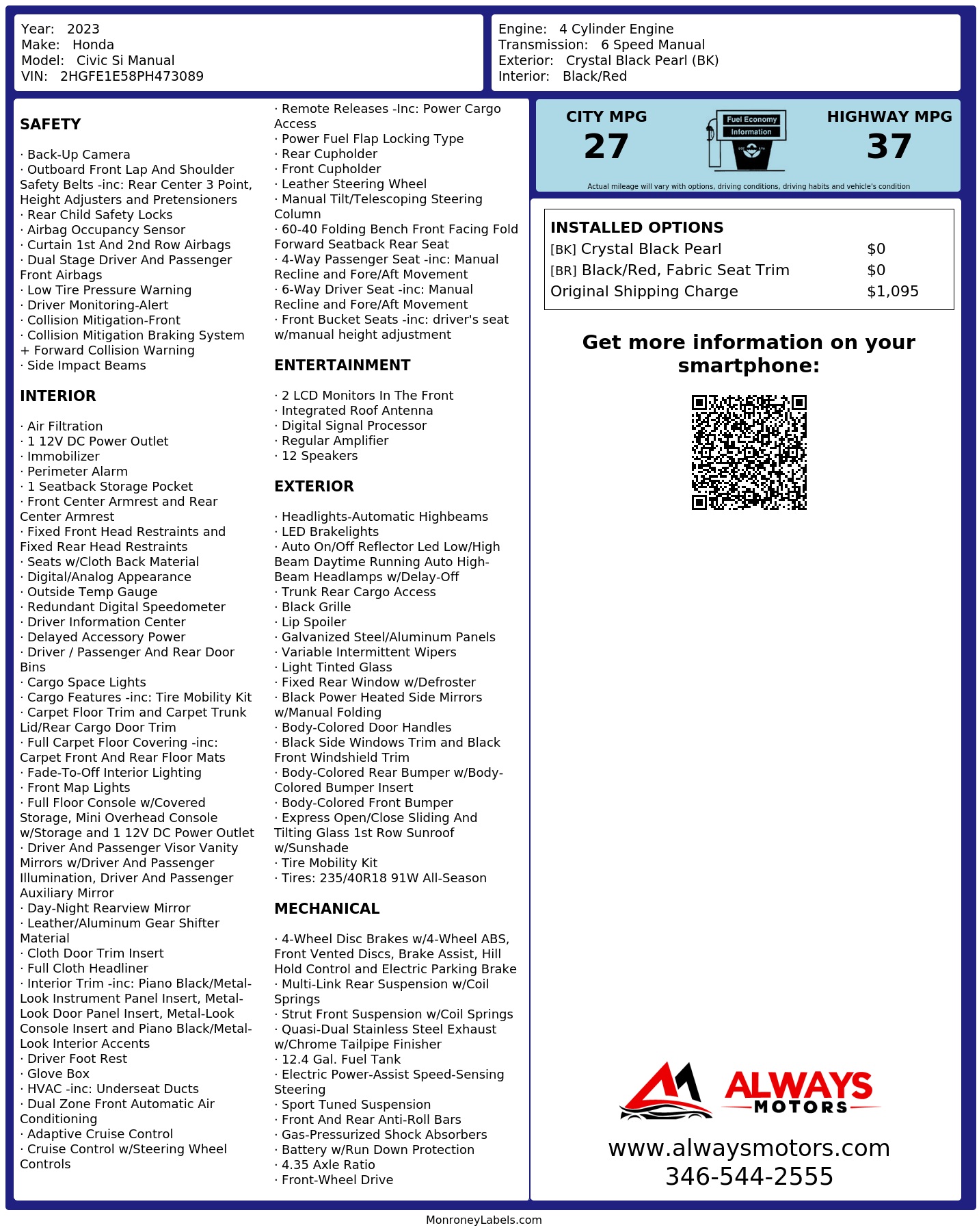 Monroney Label
